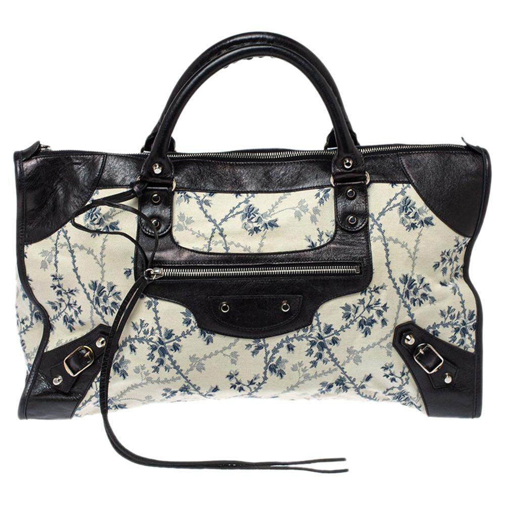 Balenciaga Tri Color Floral Print Canvas and Leather RH Work Tote