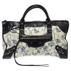Balenciaga Tri Color Floral Print Canvas und Leder RH Arbeit Tote