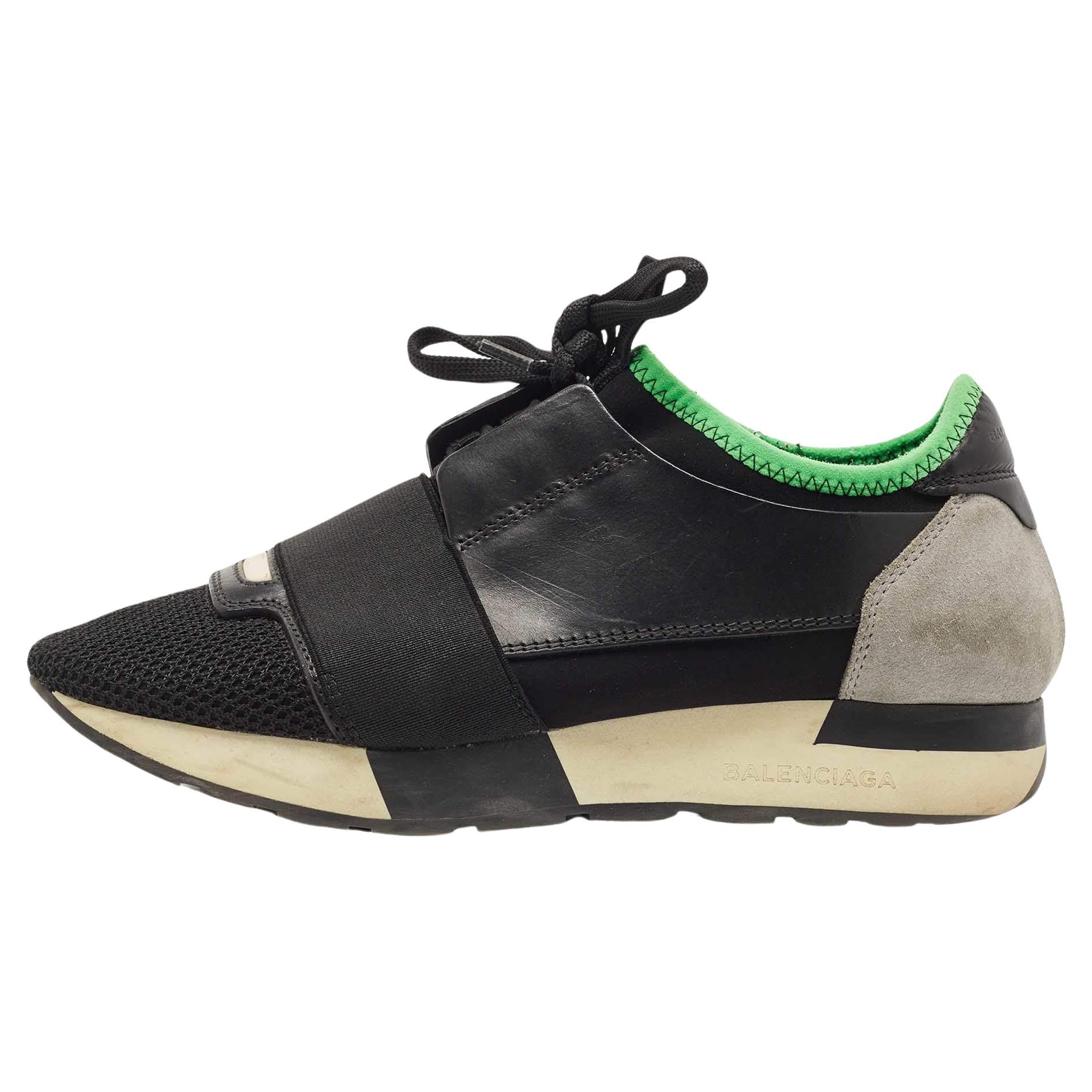 Balenciaga Tri Color Leather and Mesh Race Runner Sneakers Size 36 For Sale