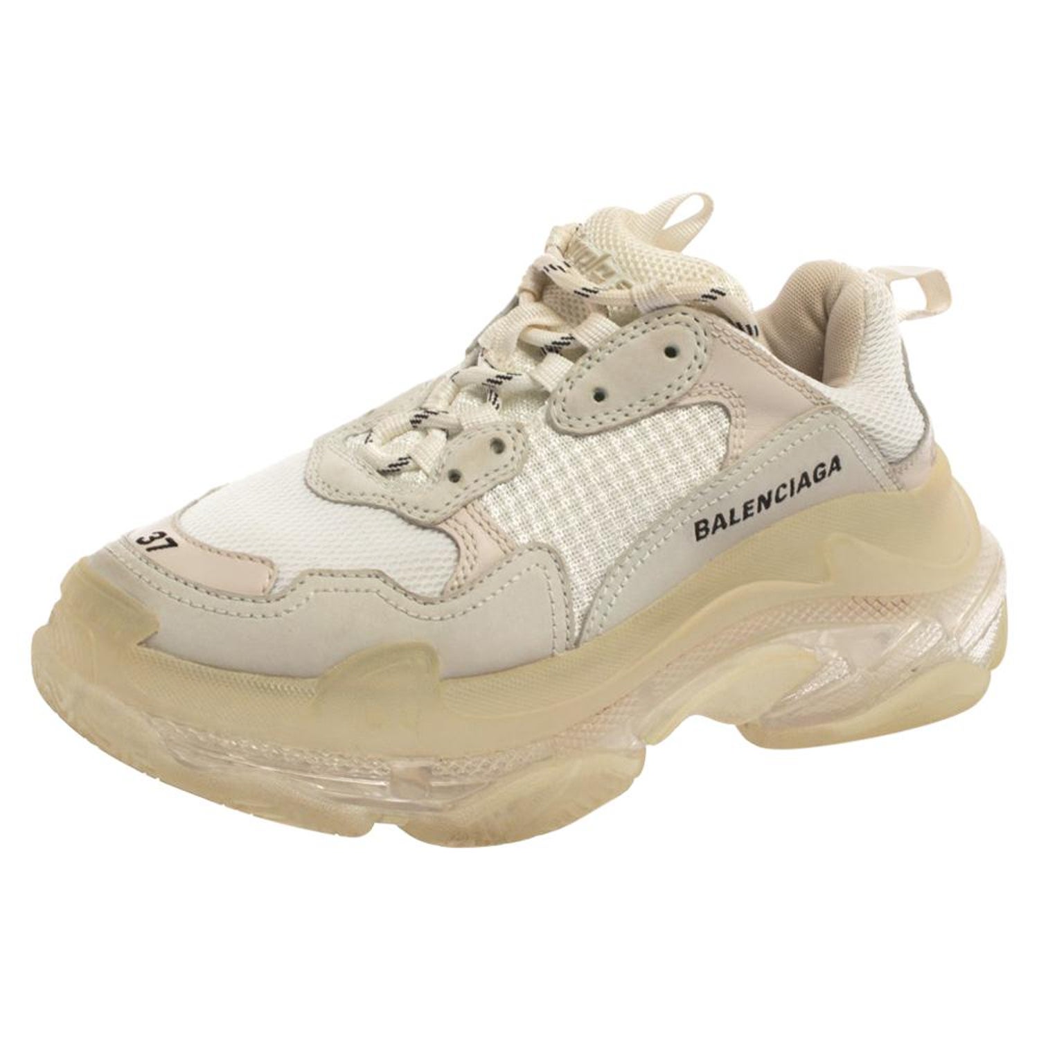 Balenciaga White Mesh And Leather Triple S Clear Sole Low Top Sneakers Size  37 For Sale at 1stDibs
