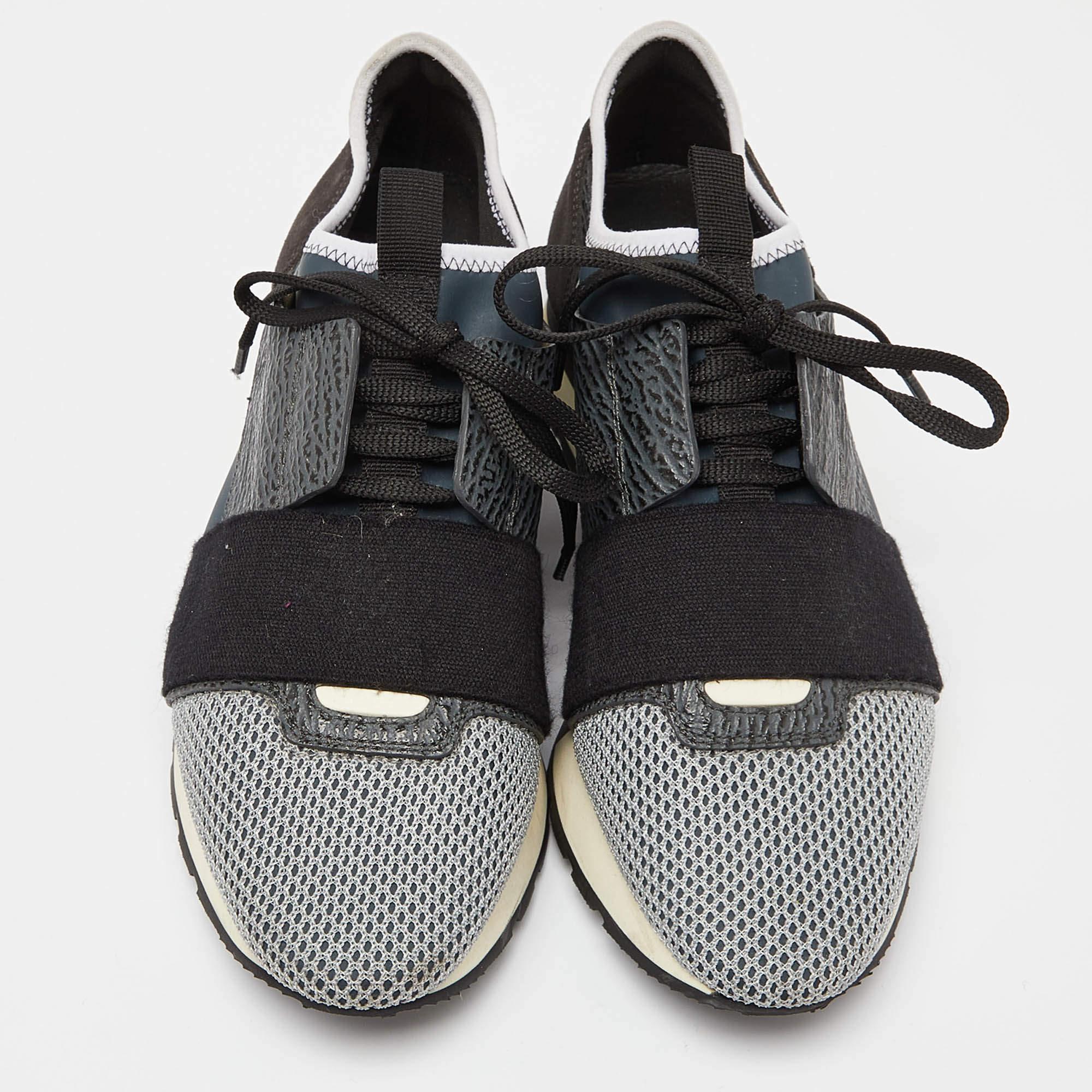 Noir Baskets de course Balenciaga Tricolore en maille et daim et maille de cuir Taille 39 en vente