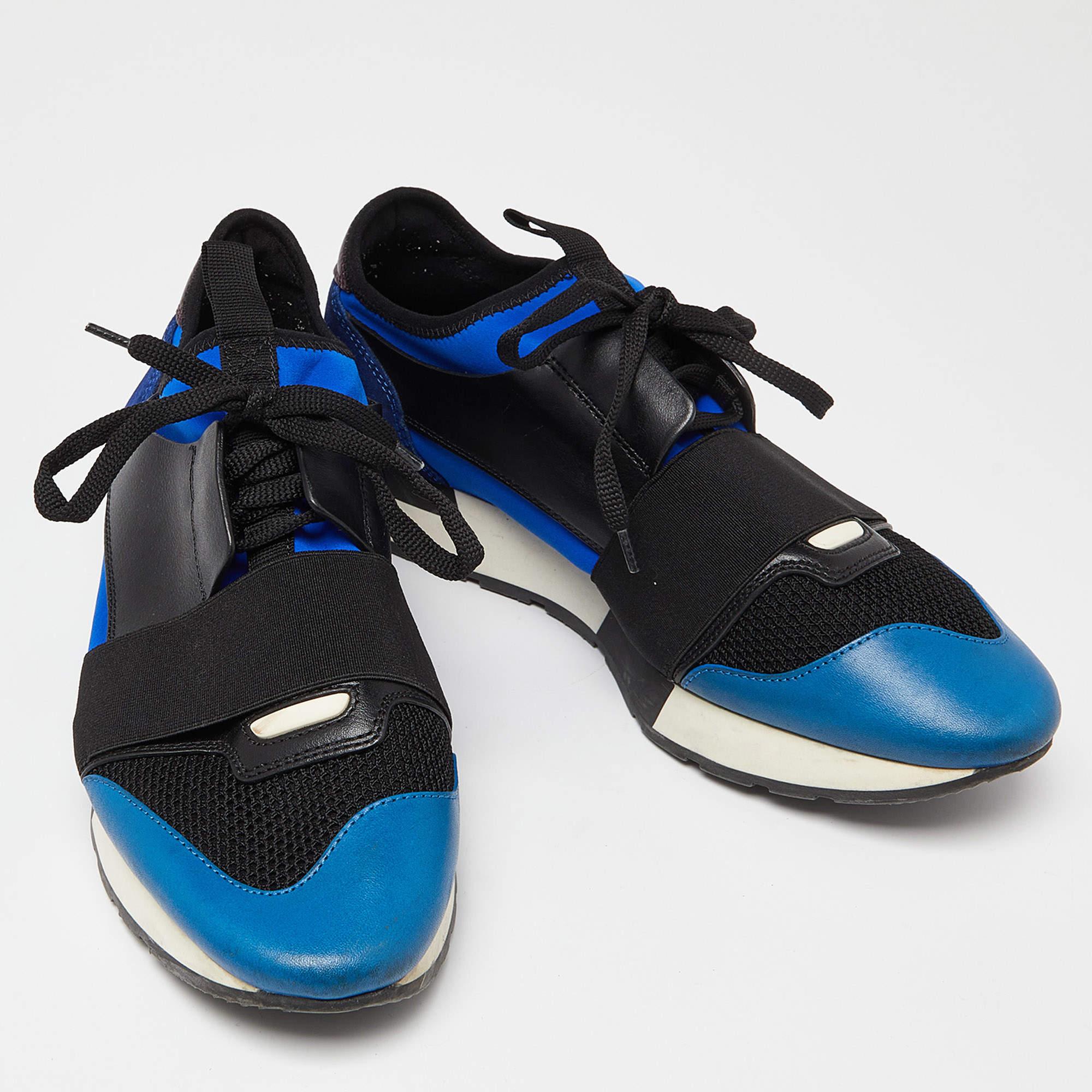 Balenciaga Tri Color Leather, Neoprene and Mesh Race Runner Sneakers Size 40 In Fair Condition For Sale In Dubai, Al Qouz 2