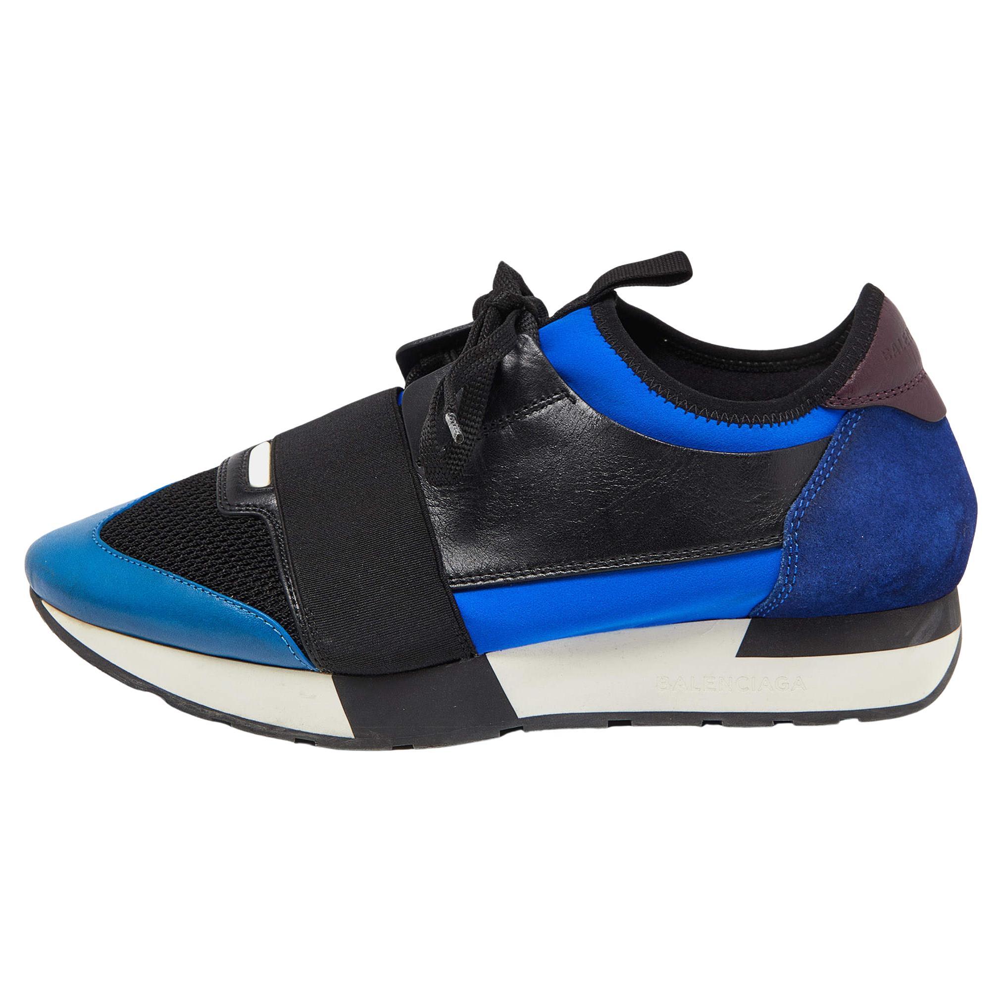 Balenciaga Tri Color Leather, Neoprene and Mesh Race Runner Sneakers Size 40 For Sale