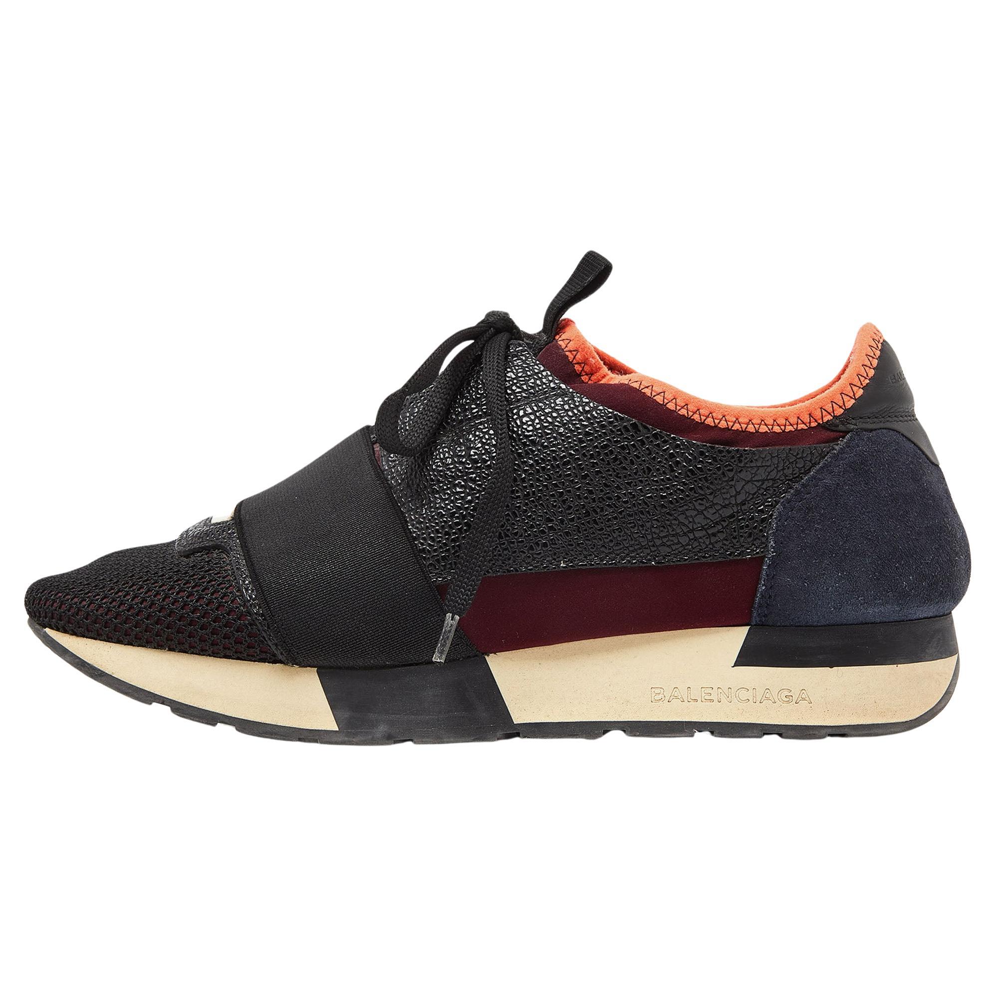Balenciaga Tri Color Leather, Suede and Mesh Race Runner Sneakers Size 36 For Sale