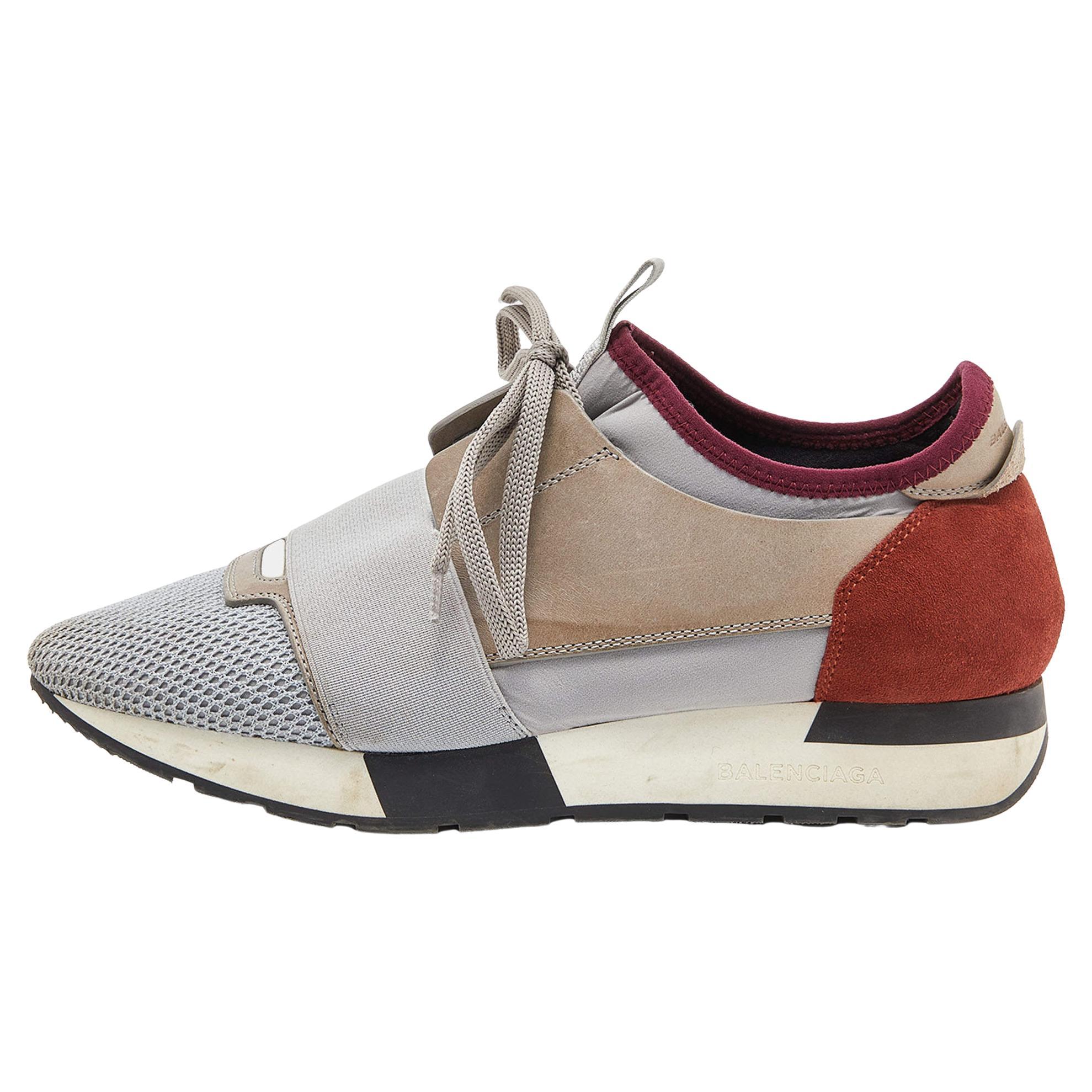 Balenciaga Tri Color Leather, Suede nd Mesh Race Runner Low Top Sneakers Size 38 For Sale