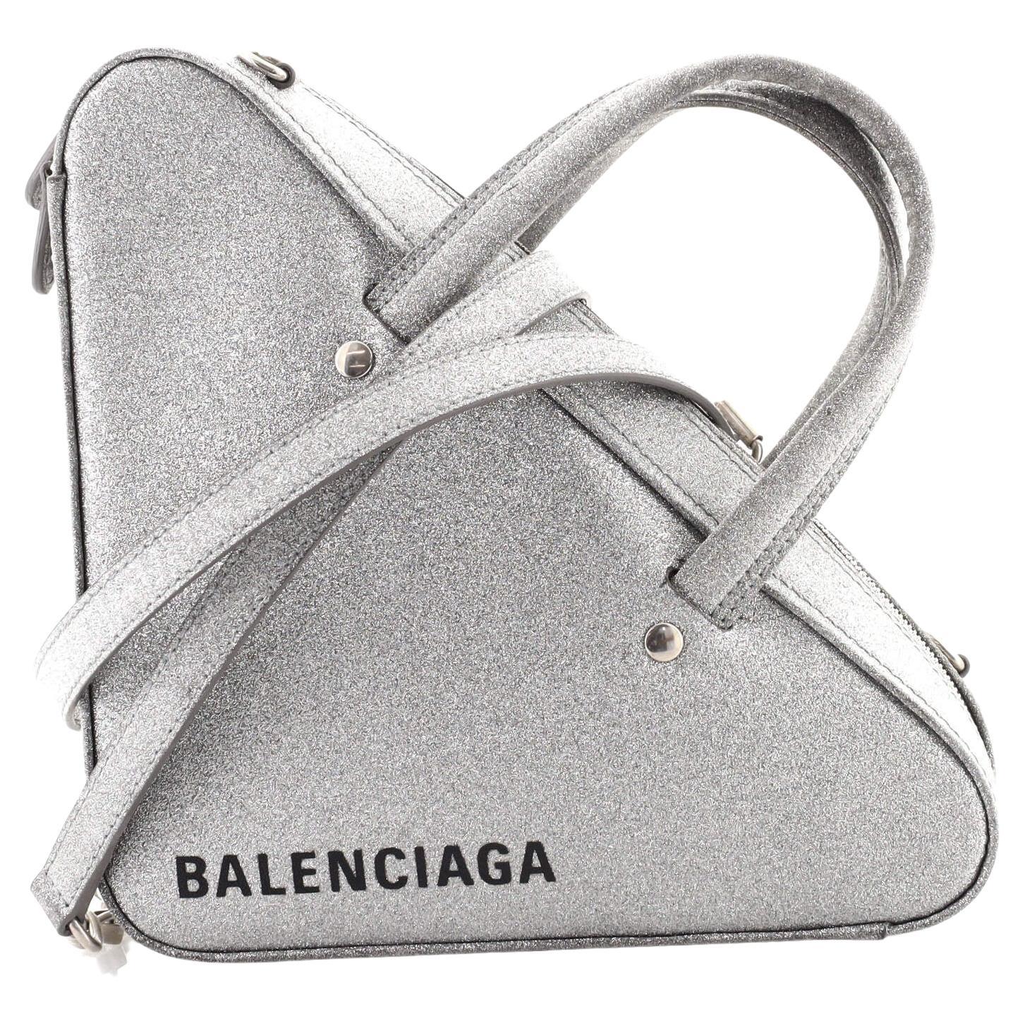 Balenciaga Triangle Duffle Leather Shoulder Bag XS in White