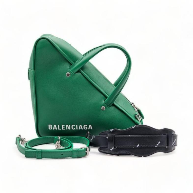 Women's Balenciaga Triangle Leather Bag Green with 2 straps For Sale