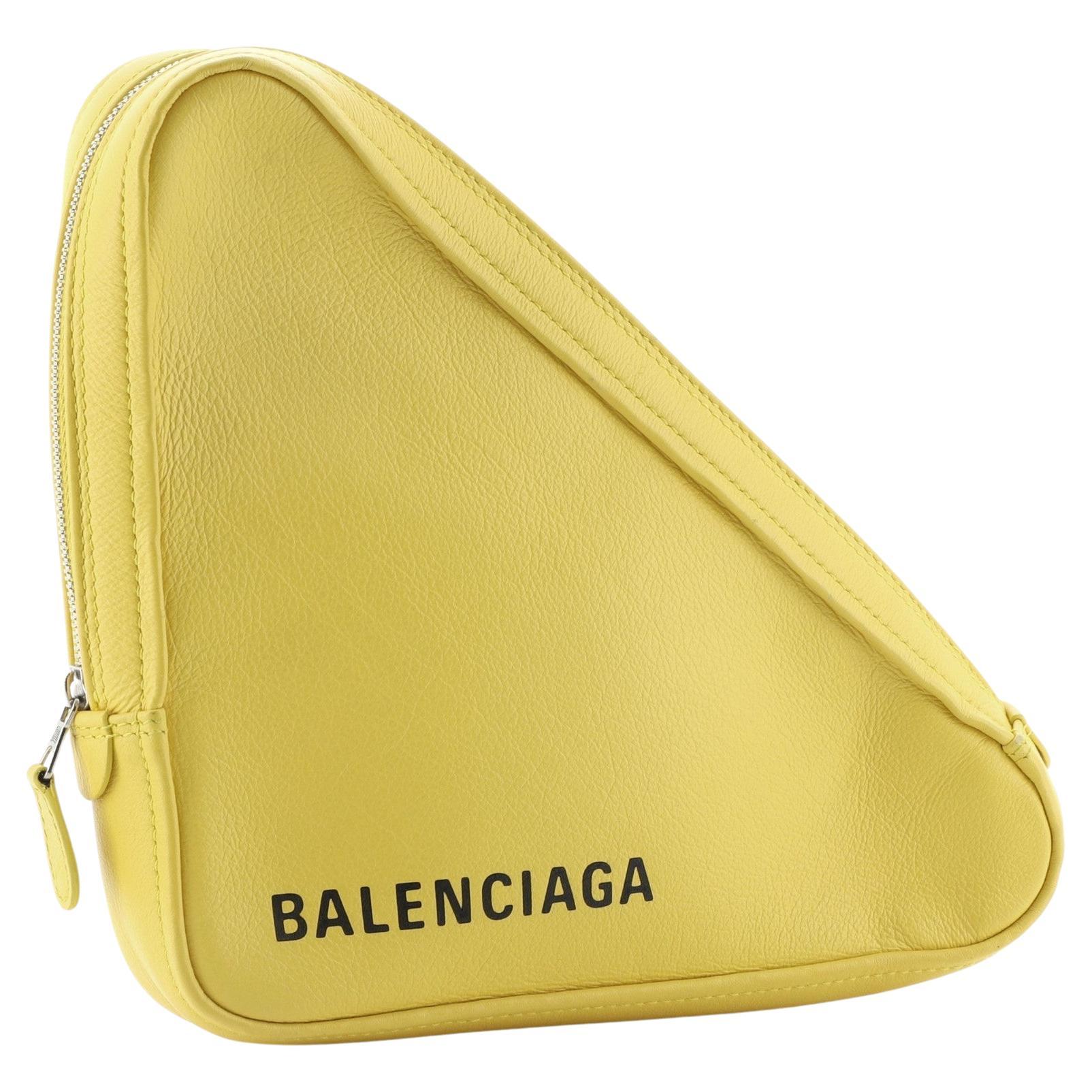 Balenciaga Triangle Pouch Leather Medium Yellow For Sale at 1stDibs