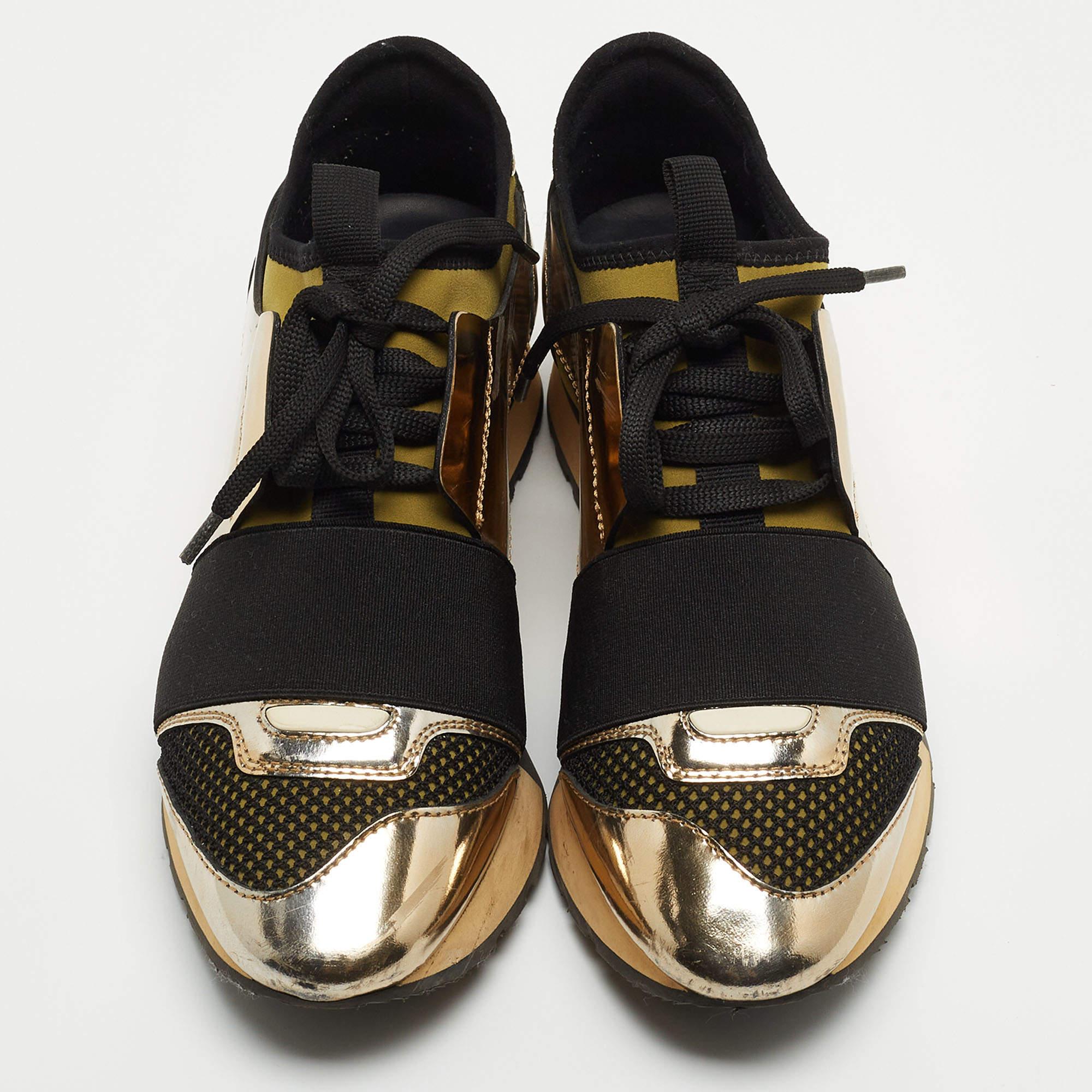 Women's Balenciaga Tricolor Foil Leather and Mesh Race Runner Low Top Sneakers Size 35 For Sale