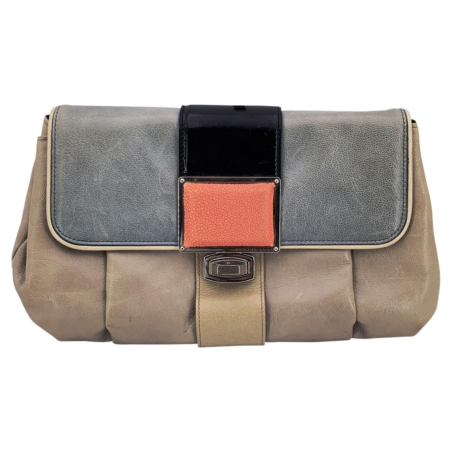 Balenciaga Tricolor Gray Leather Cherche Midi Clutch Bag Handbag