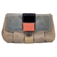 Balenciaga Tricolor Gray Leather Cherche Midi Clutch Bag Handbag