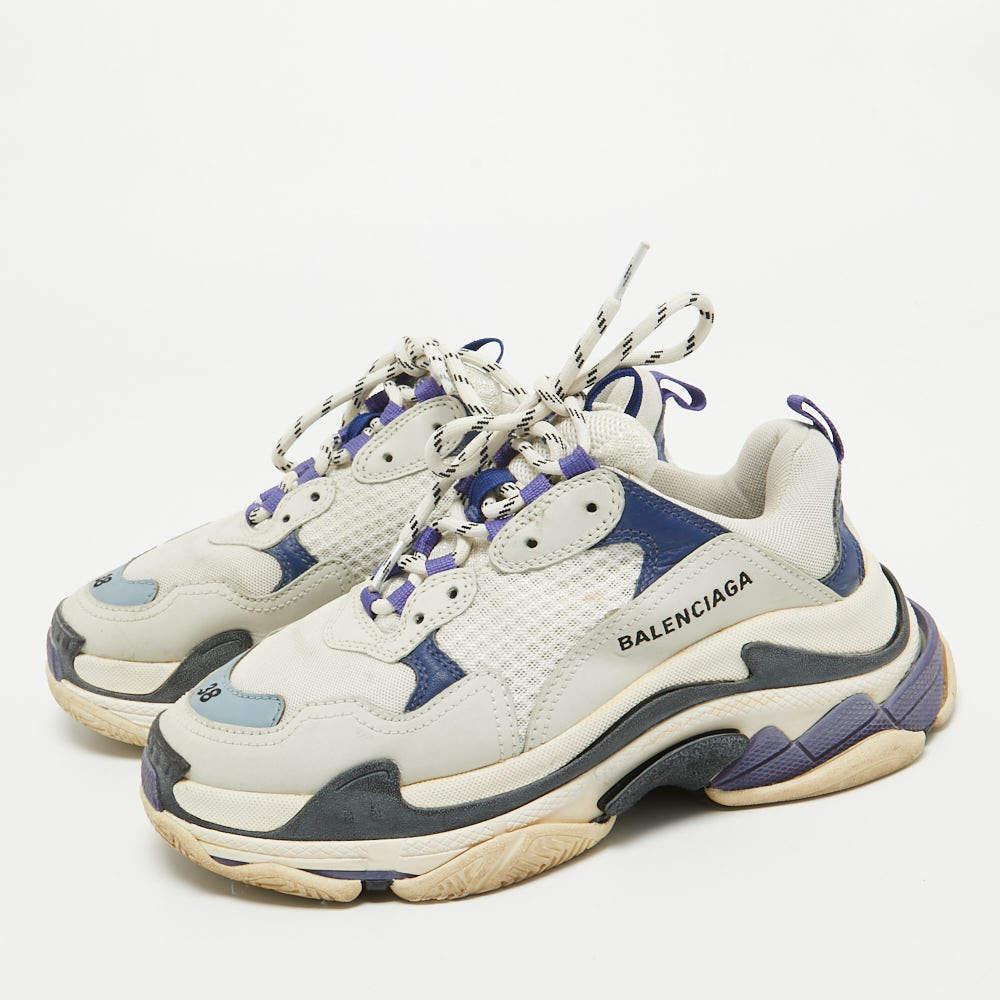Balenciaga Tricolor Knit Fabric and Leather Triple S Sneakers Size 38 For Sale 2