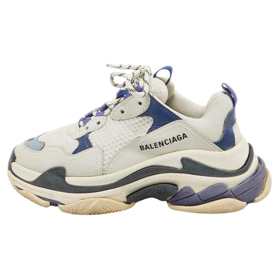Balenciaga Tricolor Knit Fabric and Leather Triple S Sneakers Size 38 For Sale
