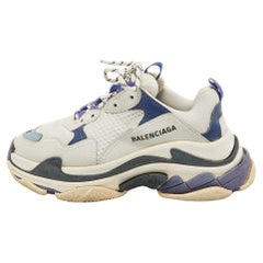 Used Balenciaga Tricolor Knit Fabric and Leather Triple S Sneakers Size 38