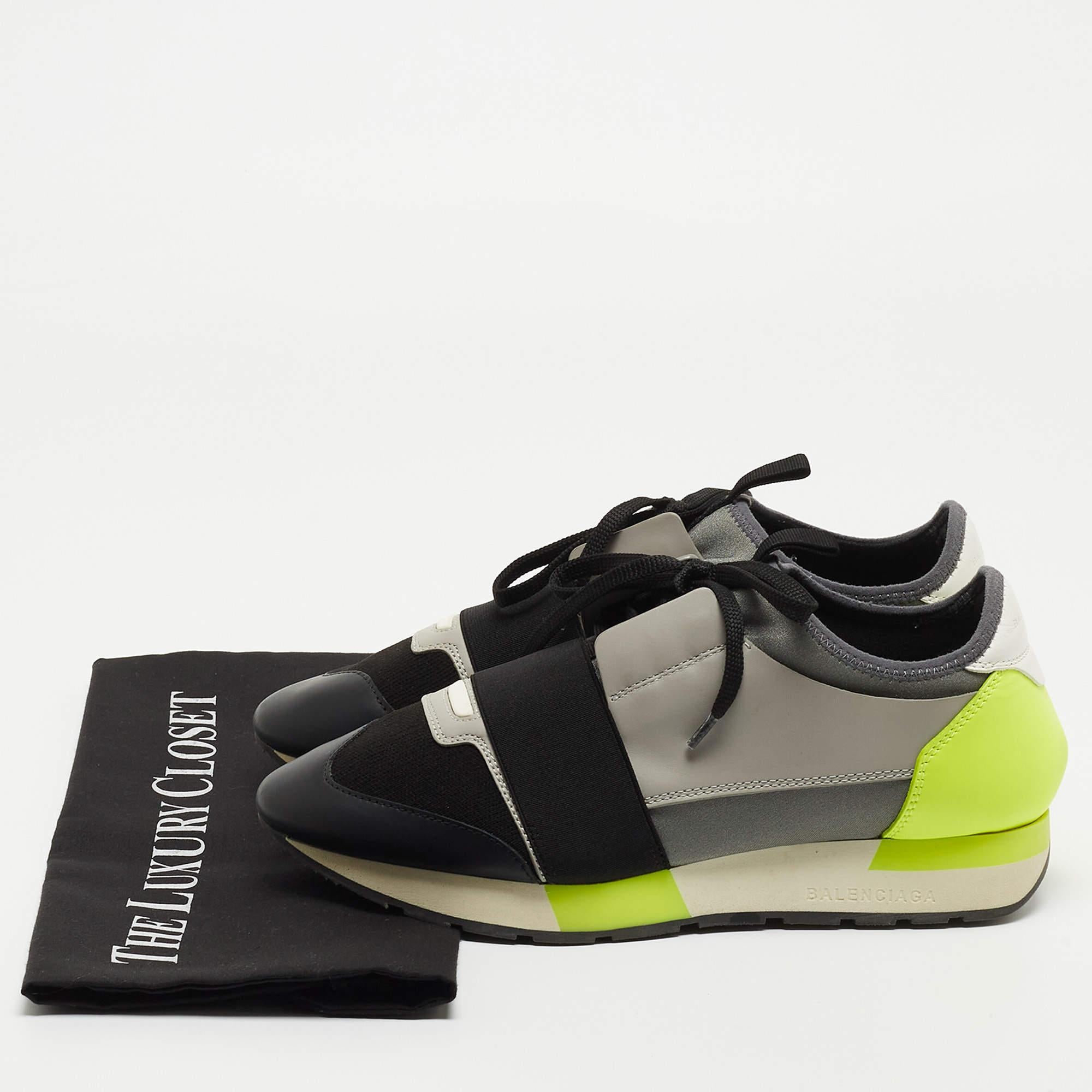 Balenciaga Tricolor Leather and Fabric Race Runner Low Top Sneakers For Sale 4
