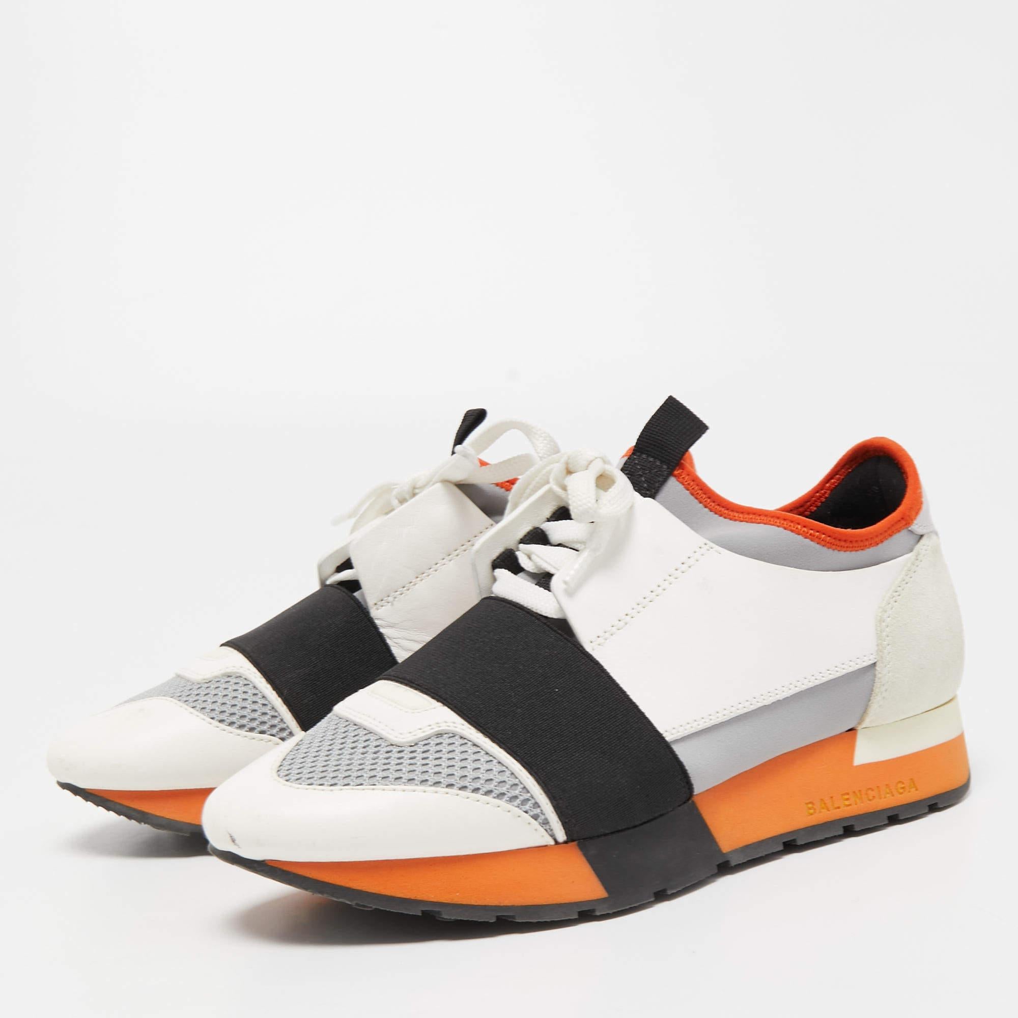 Balenciaga Tricolor Leather and Mesh Race Runner Sneakers Size 36 For Sale 2