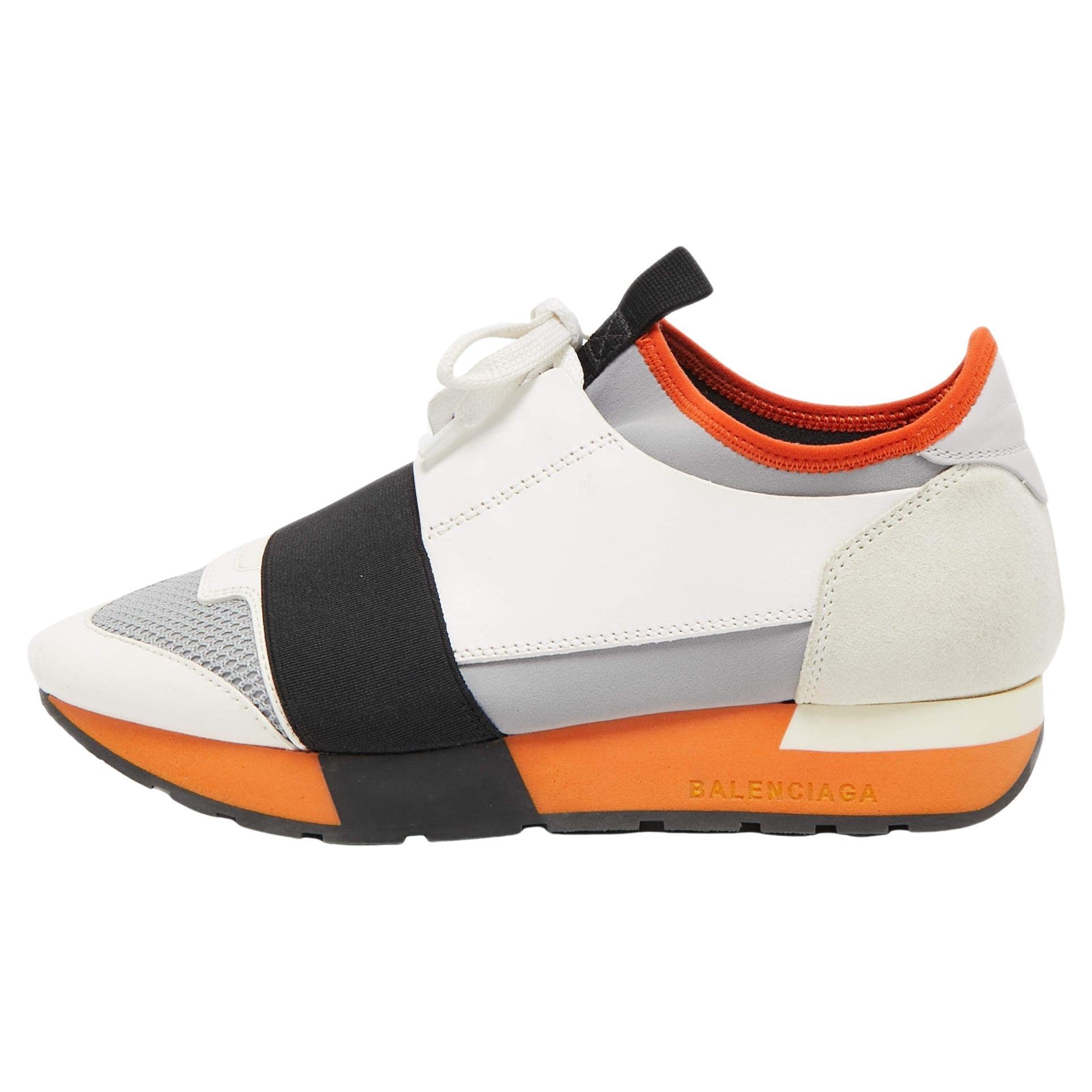 Balenciaga Tricolor Leather and Mesh Race Runner Sneakers Size 36 For Sale