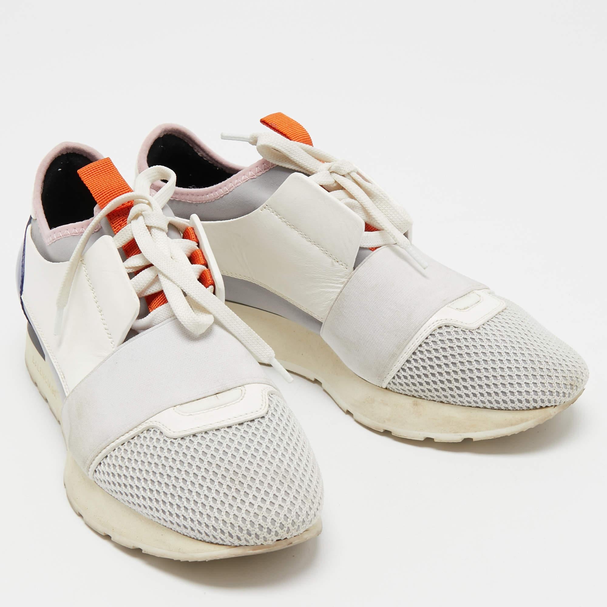 Gray Balenciaga Tricolor Leather and Mesh Race Runner Sneakers Size 37