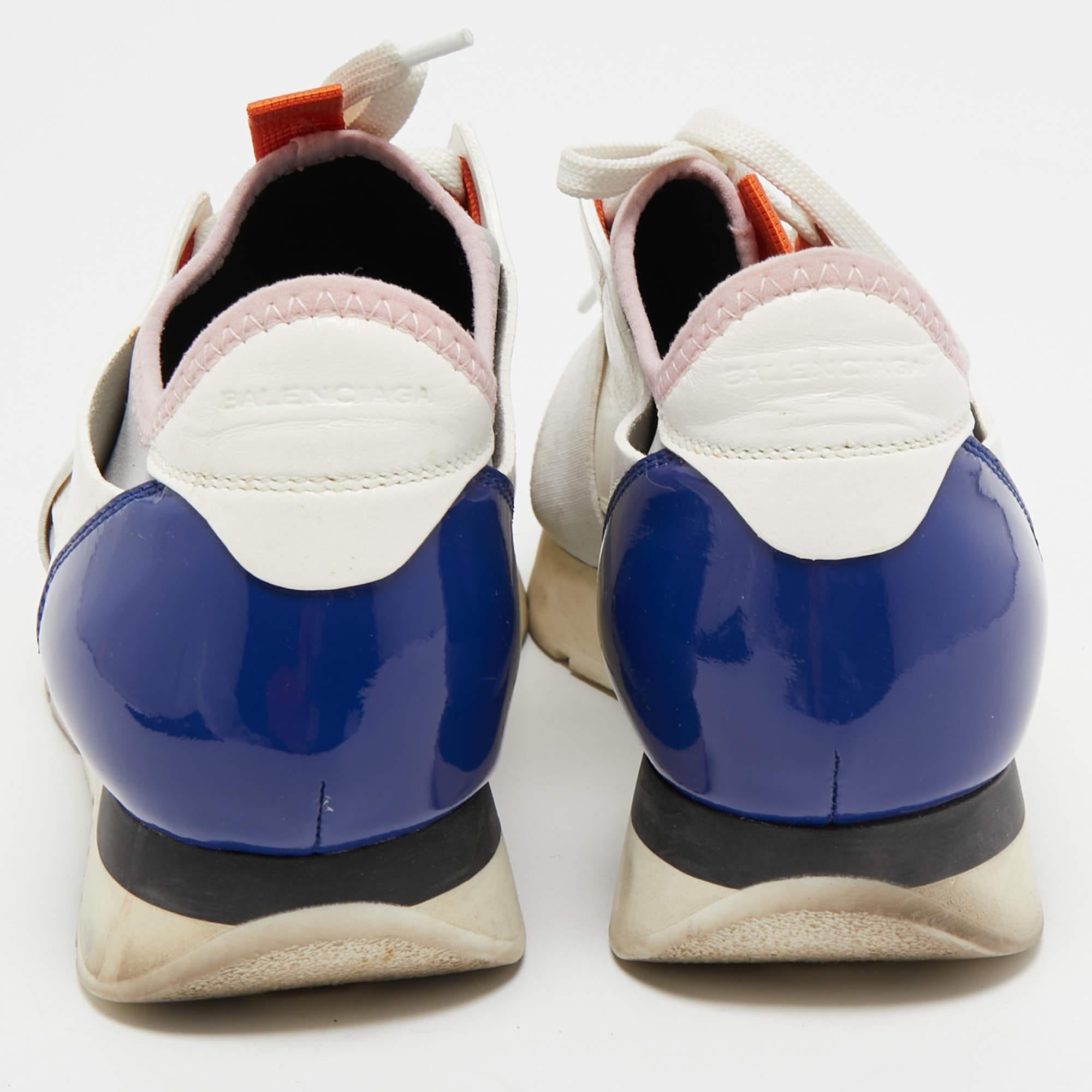 Balenciaga Tricolor Leather and Mesh Race Runner Sneakers Size 37 In Good Condition In Dubai, Al Qouz 2