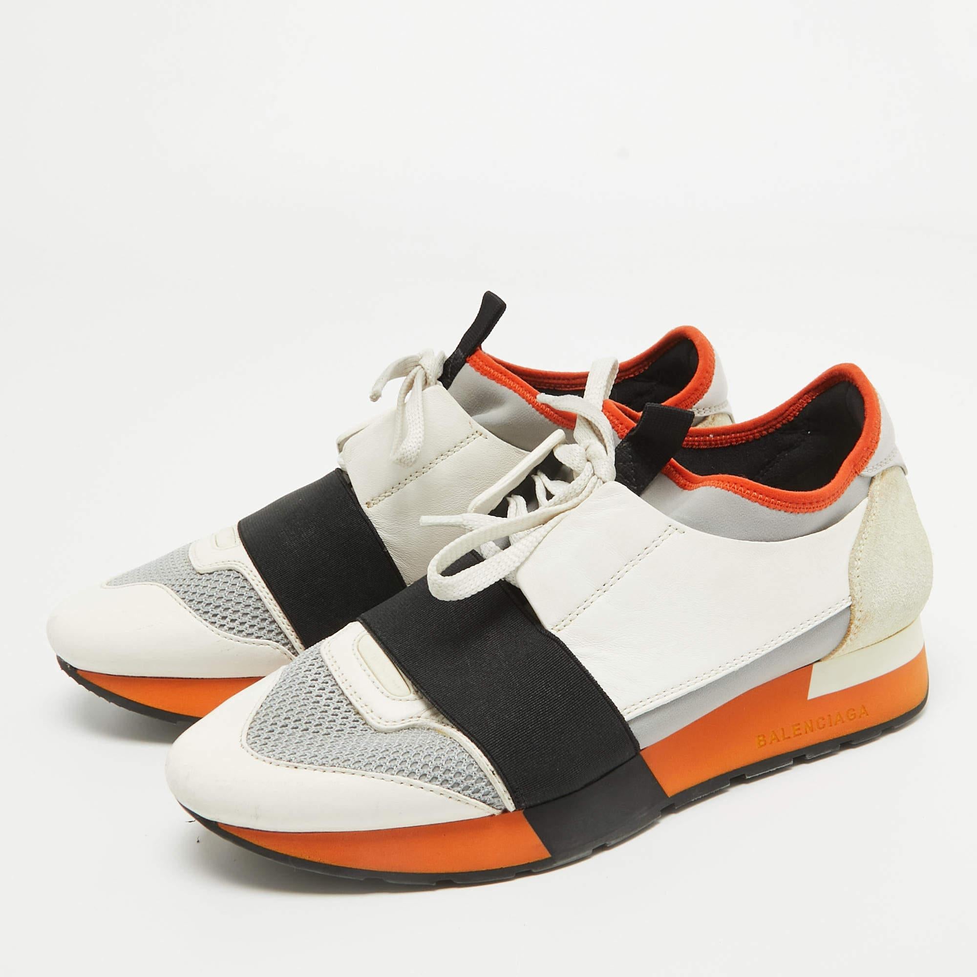 Balenciaga Tricolor Leather and Mesh Race Runner Sneakers Size 37 In Good Condition For Sale In Dubai, Al Qouz 2