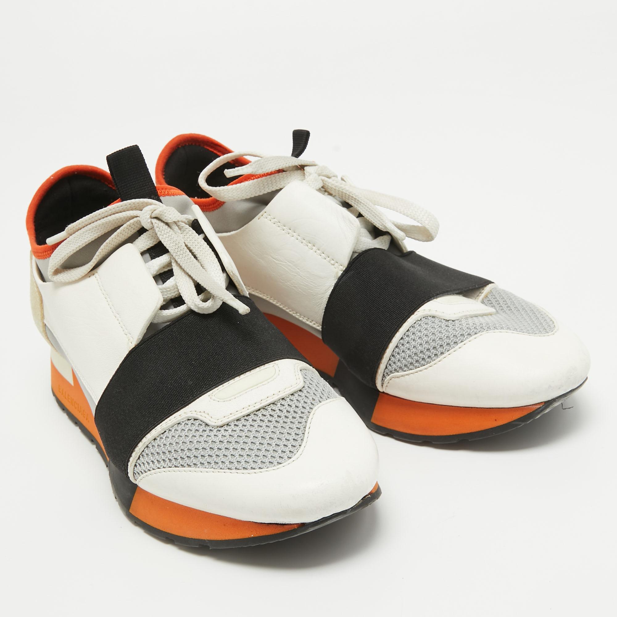 Balenciaga Tricolor Leather and Mesh Race Runner Sneakers Size 37 For Sale 1