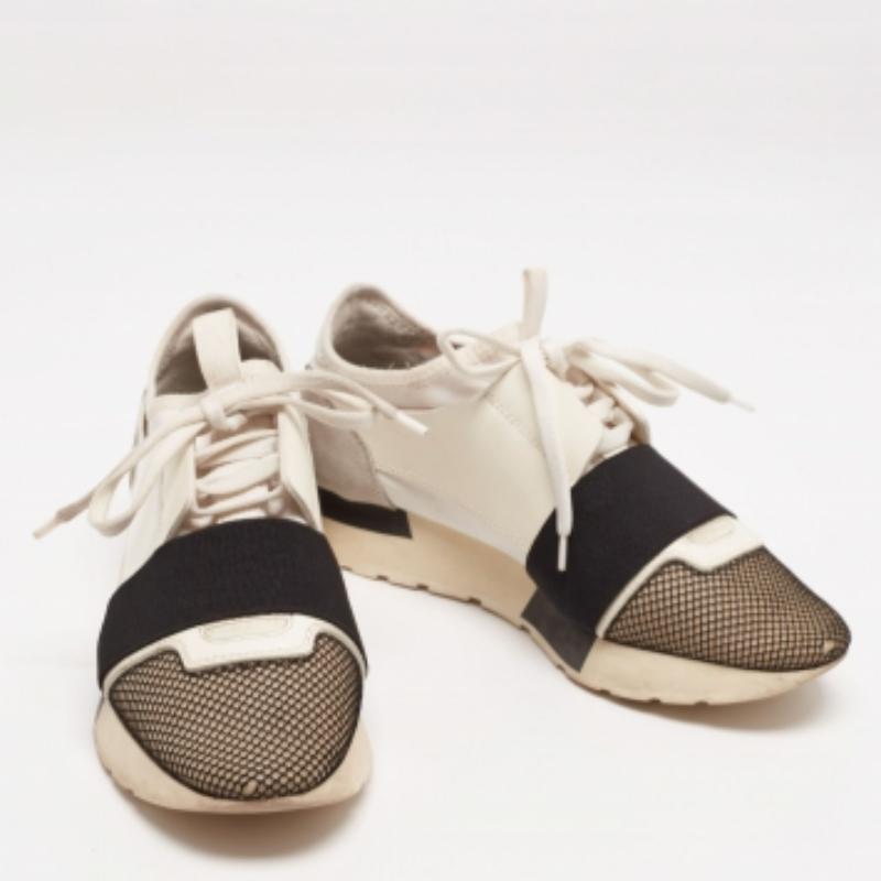 Balenciaga Tricolor Leather And Mesh Race Runner Sneakers Size 37 For Sale 1