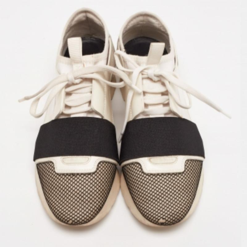 Balenciaga Tricolor Leather And Mesh Race Runner Sneakers Size 37 For Sale 2