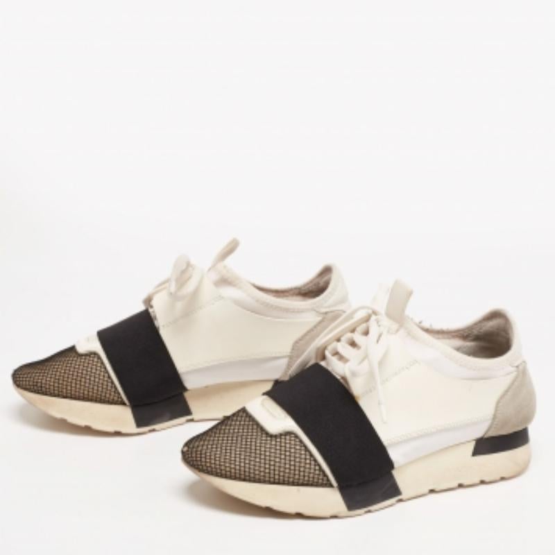 Balenciaga Tricolor Leather And Mesh Race Runner Sneakers Size 37 For Sale 3