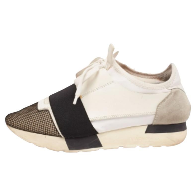 Balenciaga Tricolor Leather And Mesh Race Runner Sneakers Size 37 For Sale