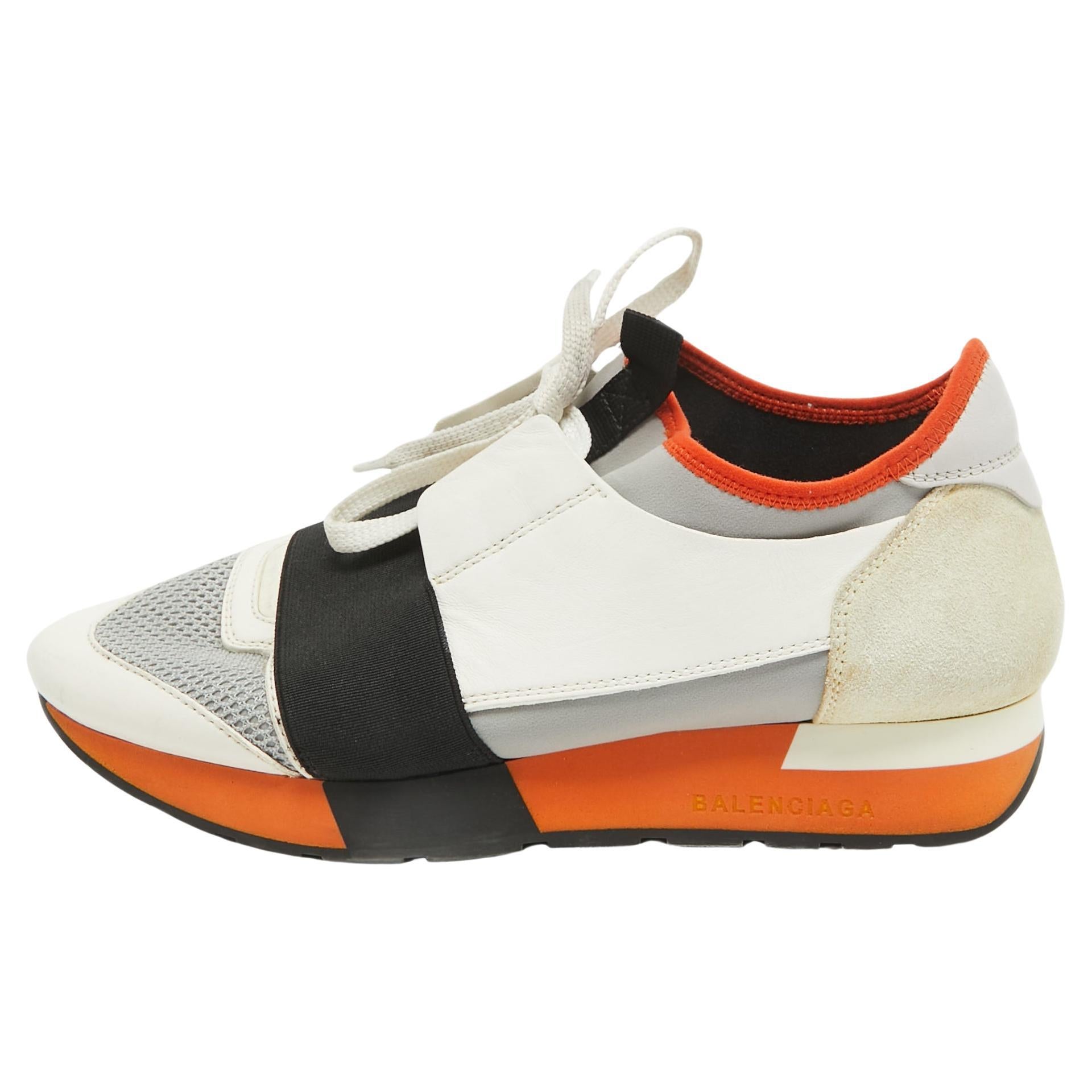 Balenciaga Tricolor Leather and Mesh Race Runner Sneakers Size 37 For Sale