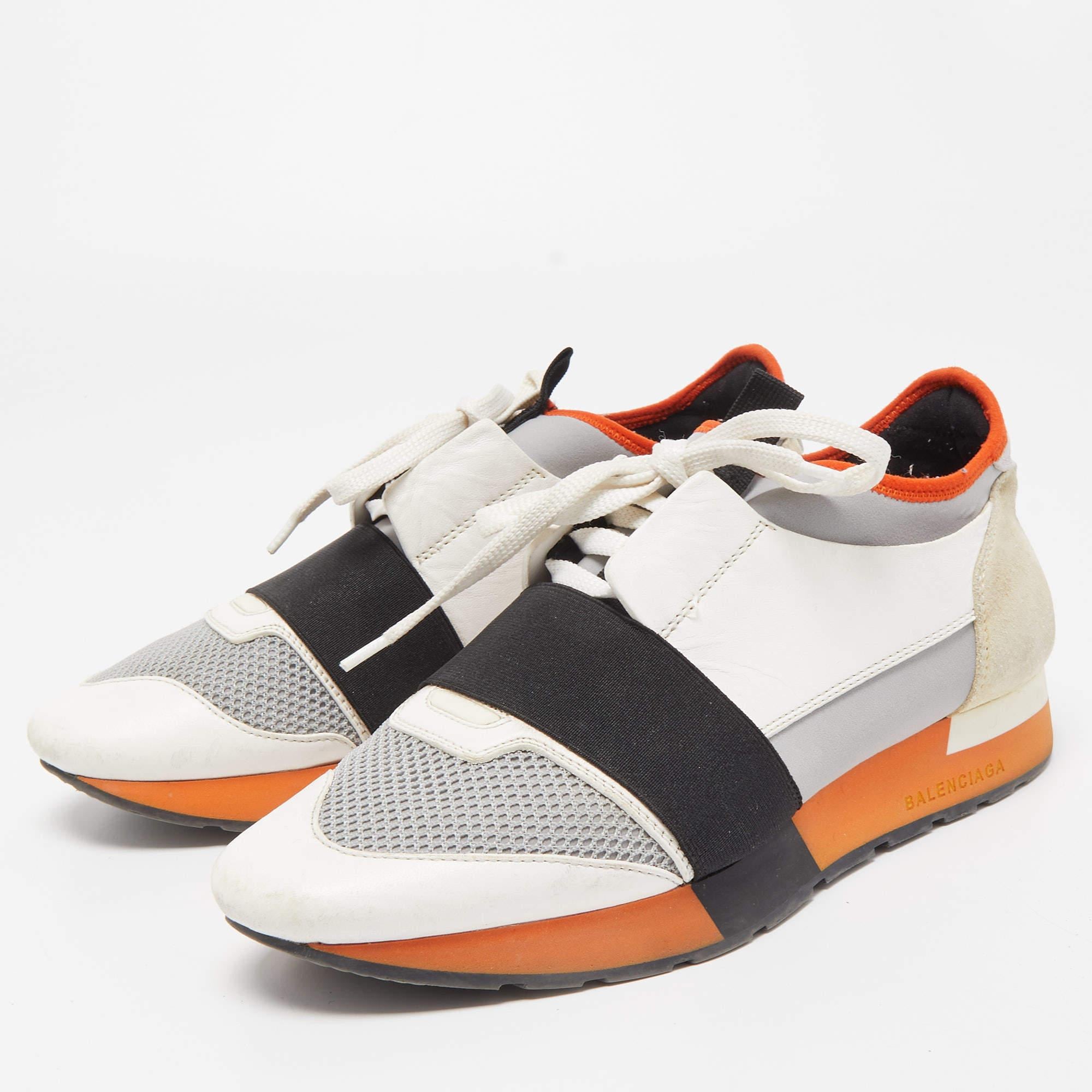 Balenciaga Tricolor Leather and Mesh Race Runner Sneakers Size 40 In Good Condition For Sale In Dubai, Al Qouz 2