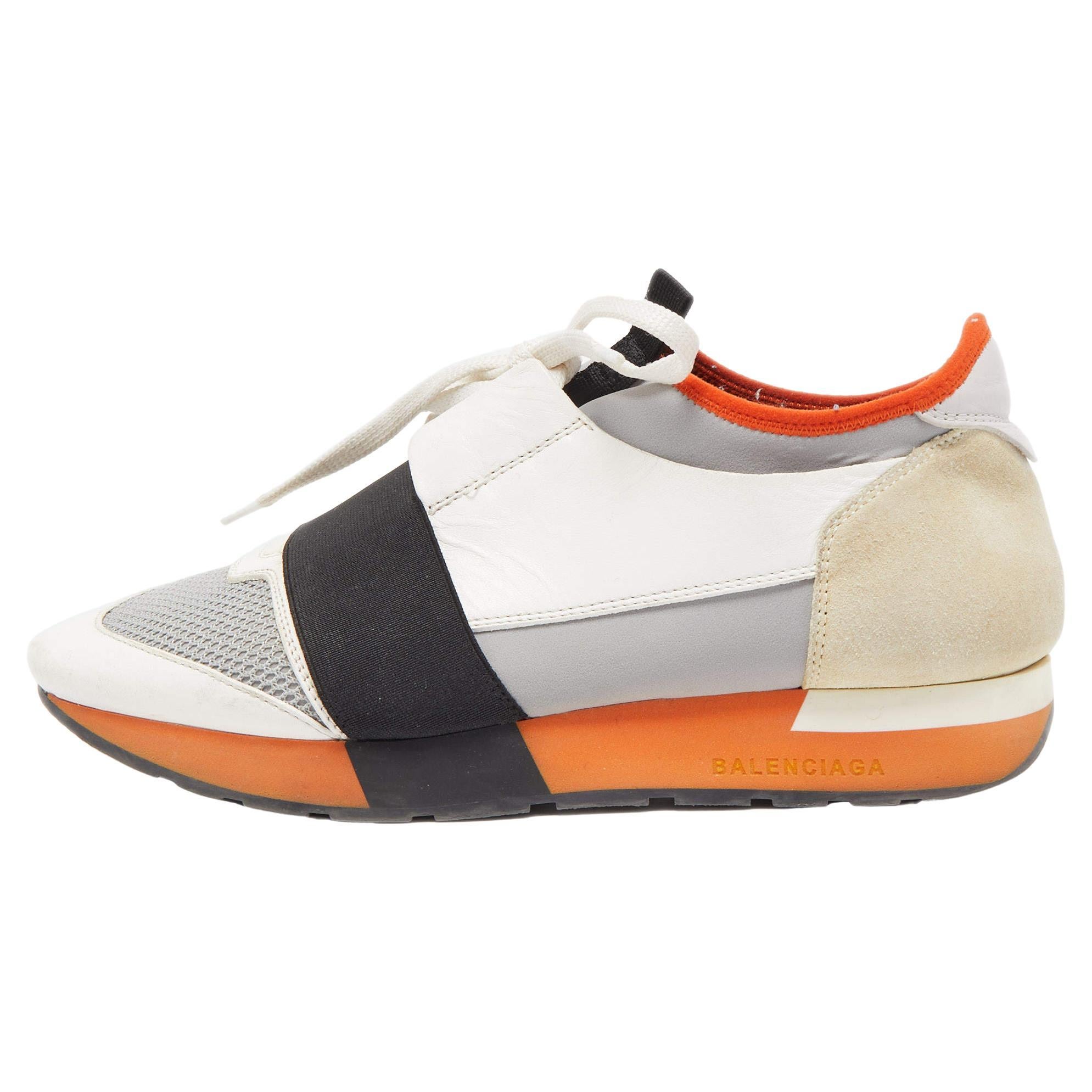 Balenciaga Tricolor Leather and Mesh Race Runner Sneakers Size 40 For Sale