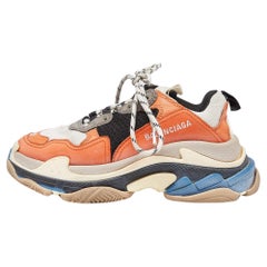 Used Balenciaga Tricolor Leather and Mesh Triple S Sneakers Size 37