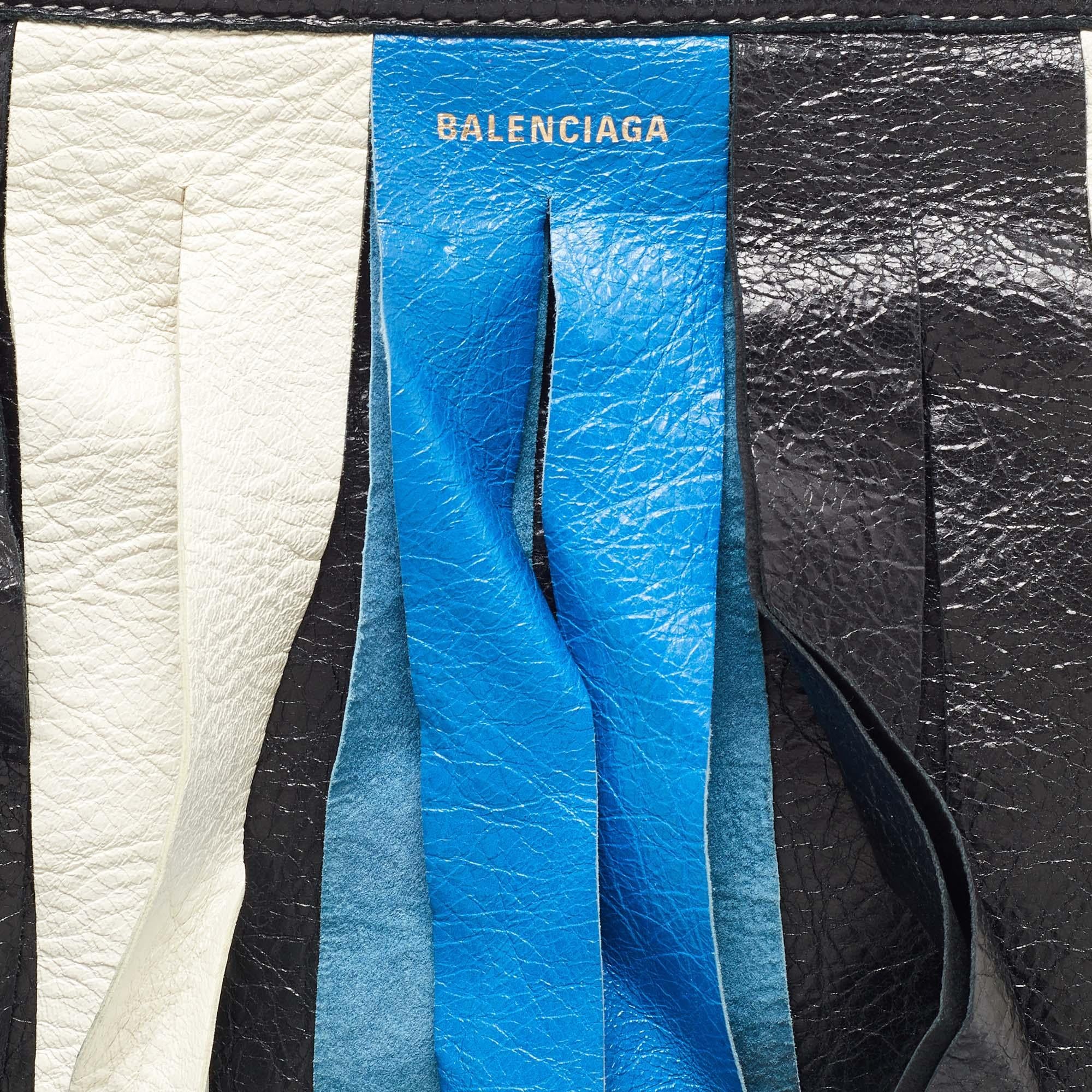 Women's Balenciaga Tricolor Leather Bazar Fringe Clutch For Sale