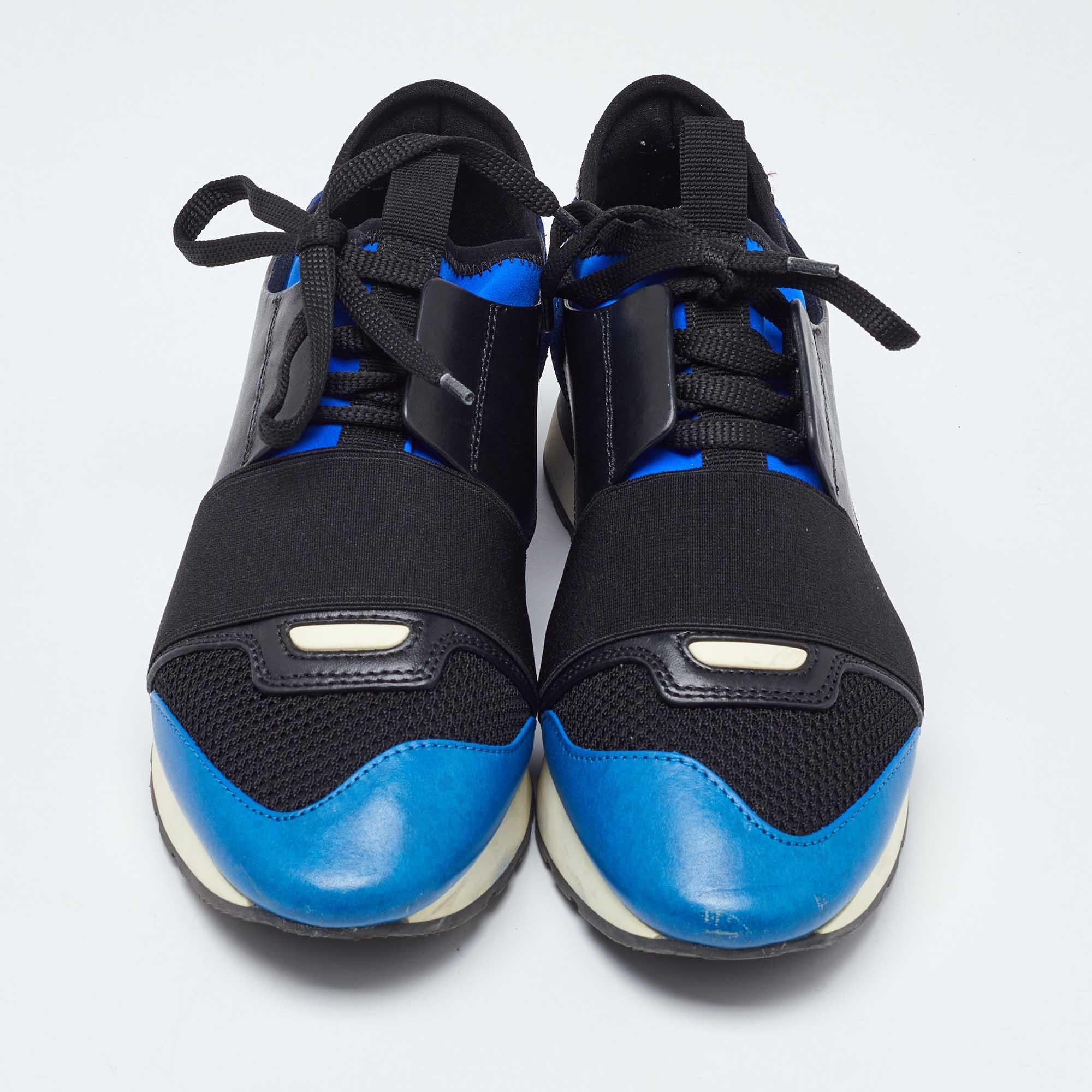 Purple Balenciaga Tricolor Leather Suede and Mesh Race Runner Sneakers Size 37 For Sale