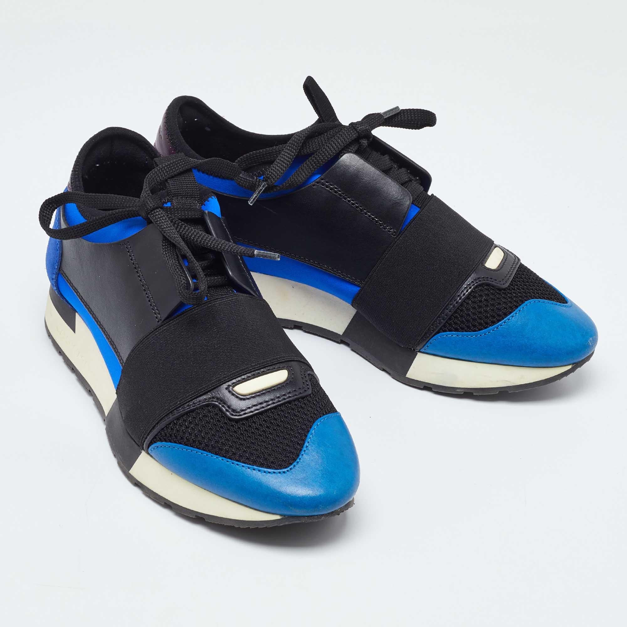 Balenciaga Tricolor Leather Suede and Mesh Race Runner Sneakers Size 37 In Good Condition For Sale In Dubai, Al Qouz 2