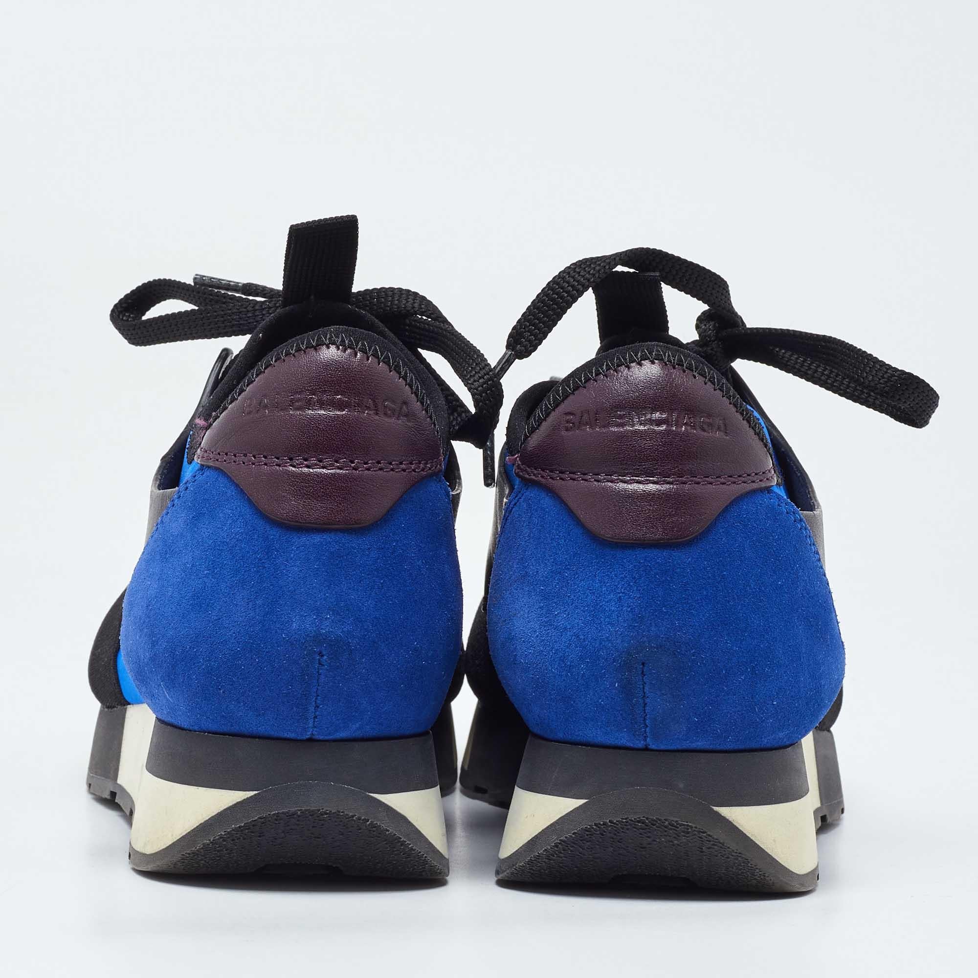 Women's Balenciaga Tricolor Leather Suede and Mesh Race Runner Sneakers Size 37 For Sale