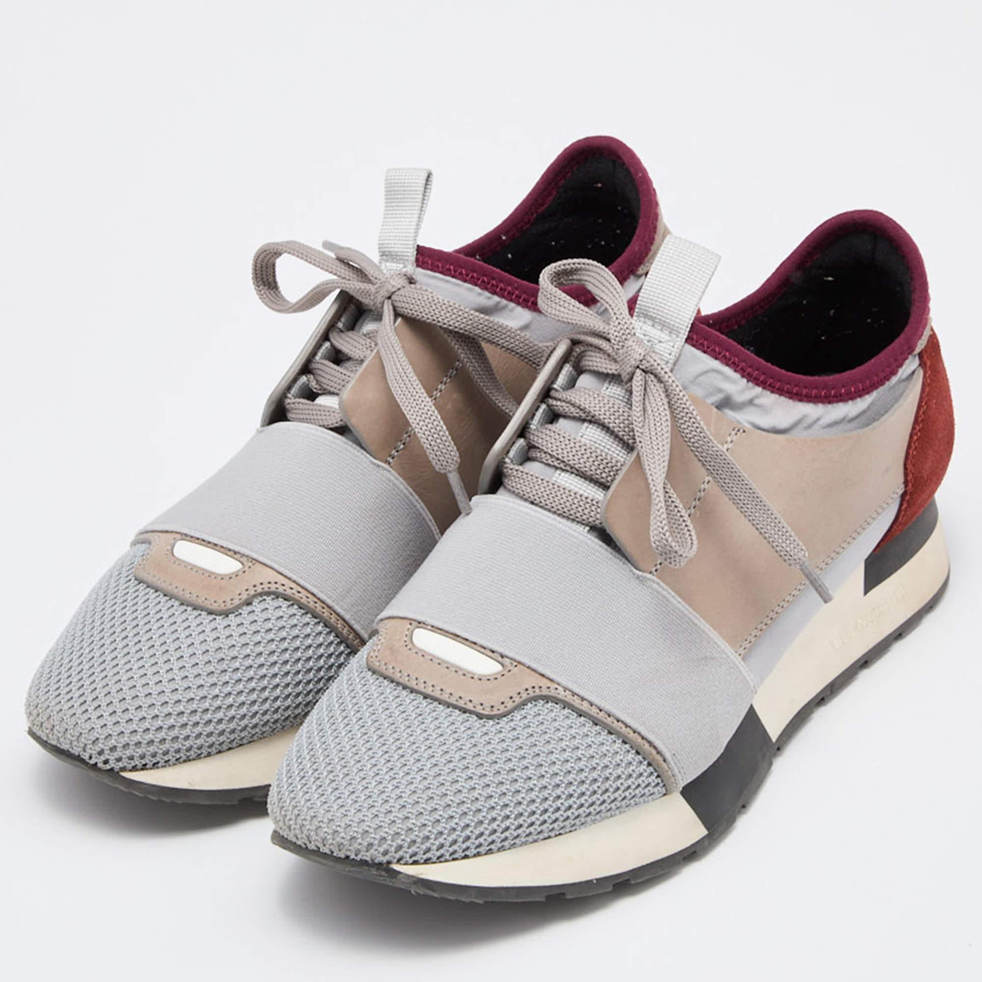Balenciaga Tricolor Mesh and Leather Race Runner Sneakers Size 37 In Good Condition In Dubai, Al Qouz 2