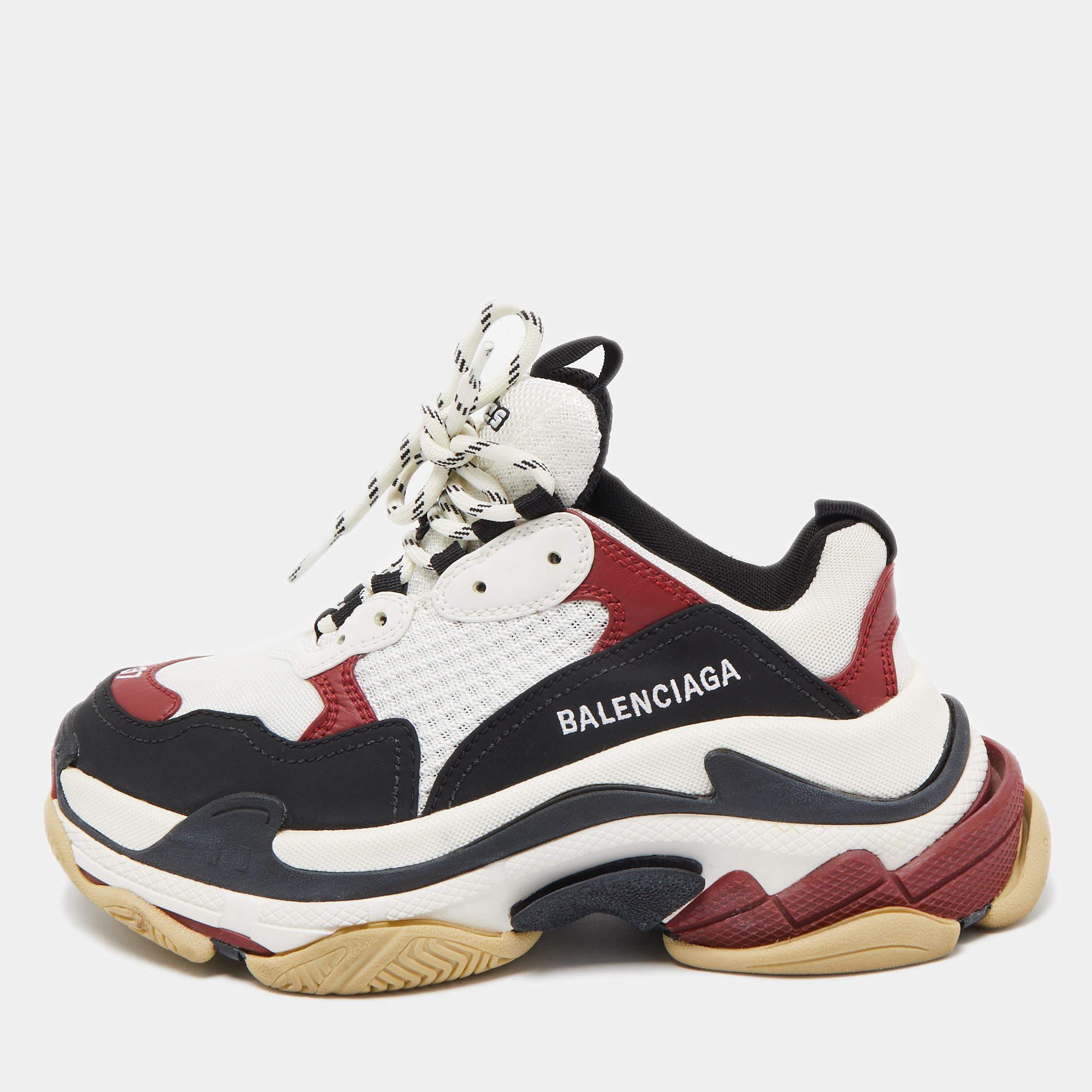Balenciaga Tricolor Nubuck Leather and Mesh Triple S Low Top Sneakers Size 37 3