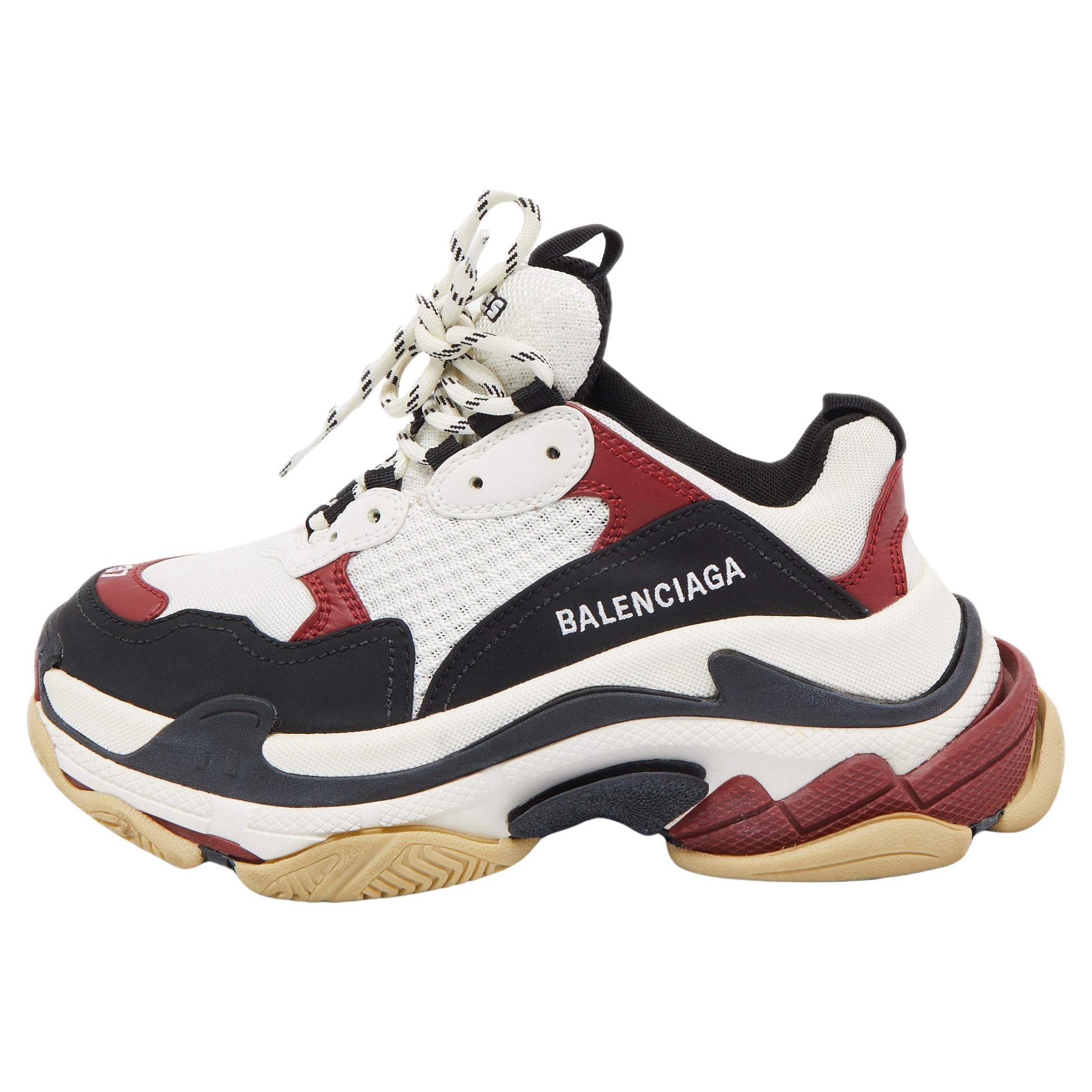 Balenciaga Tricolor Nubuck Leather and Mesh Triple S Low Top Sneakers Size 37