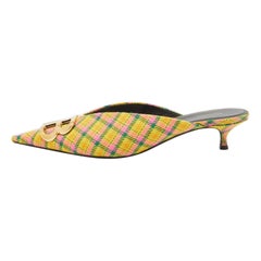 Balenciaga Tricolor Plaid Canvas BB Knife Mules Size 40