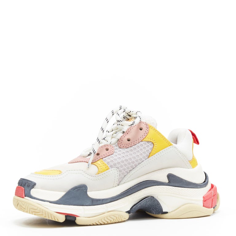 BALENCIAGA Triple S beige cream pink yellow accent chunky sole dad ...