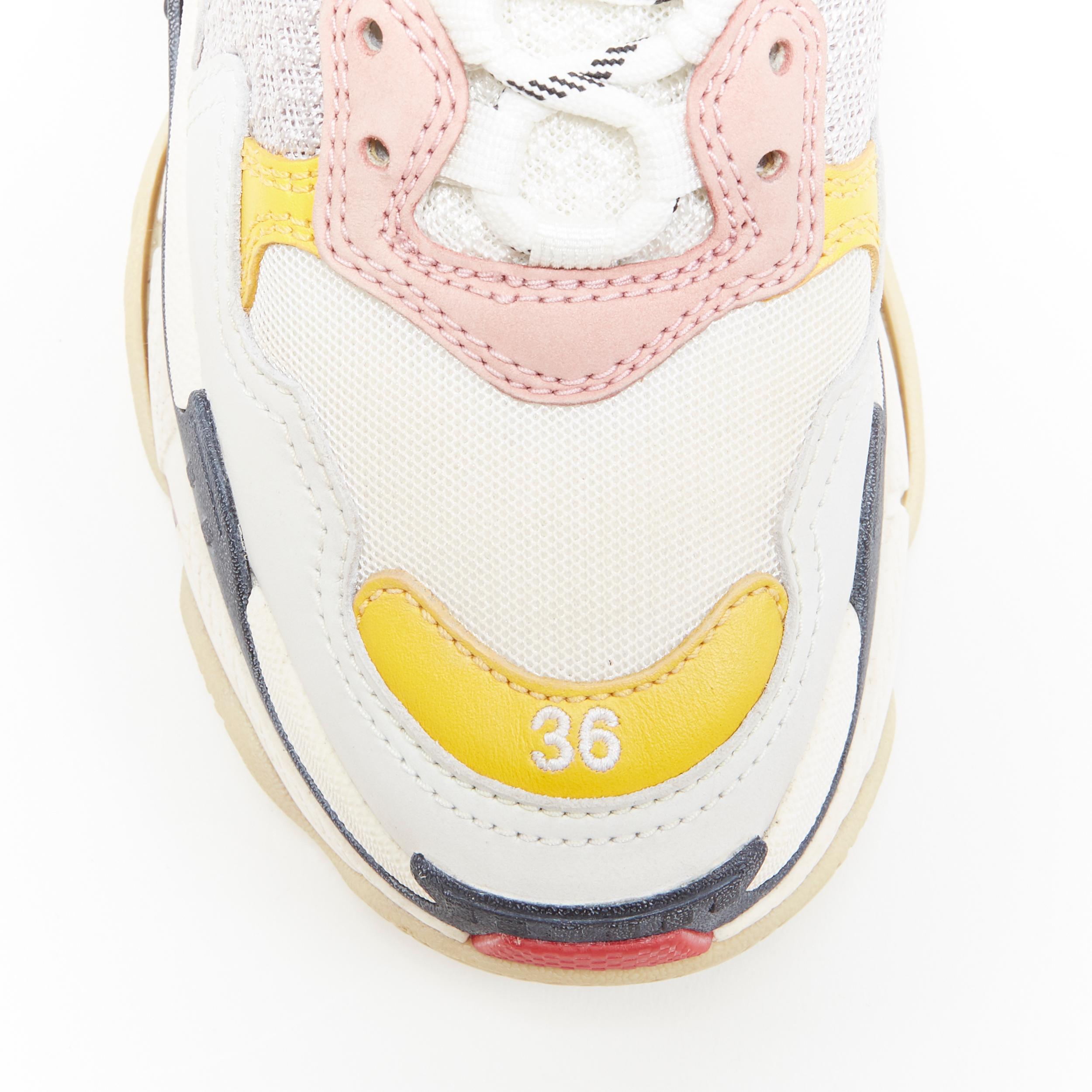 Women's BALENCIAGA Triple S beige cream pink yellow accent chunky sole dad sneaker EU36