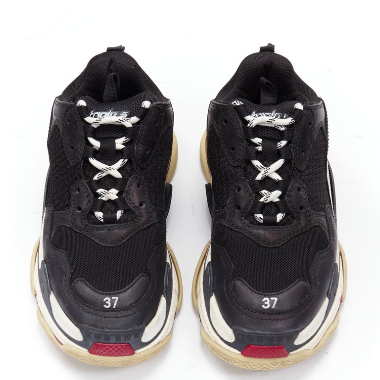 BALENCIAGA Triple S black mesh white red triple sole chunky sneaker ...