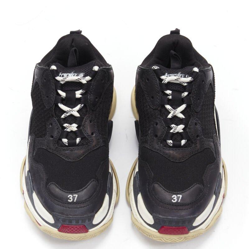 Black BALENCIAGA Triple S black mesh white red triple sole chunky sneaker EU37 For Sale