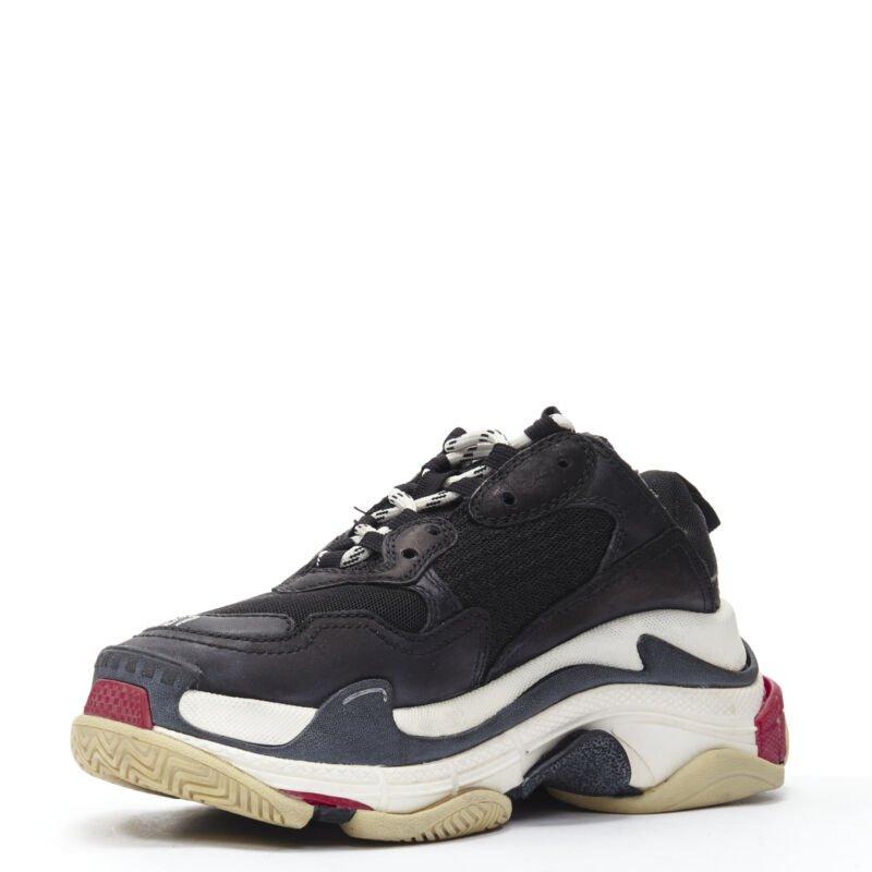 BALENCIAGA Triple S black mesh white red triple sole chunky sneaker EU37 In Good Condition For Sale In Hong Kong, NT