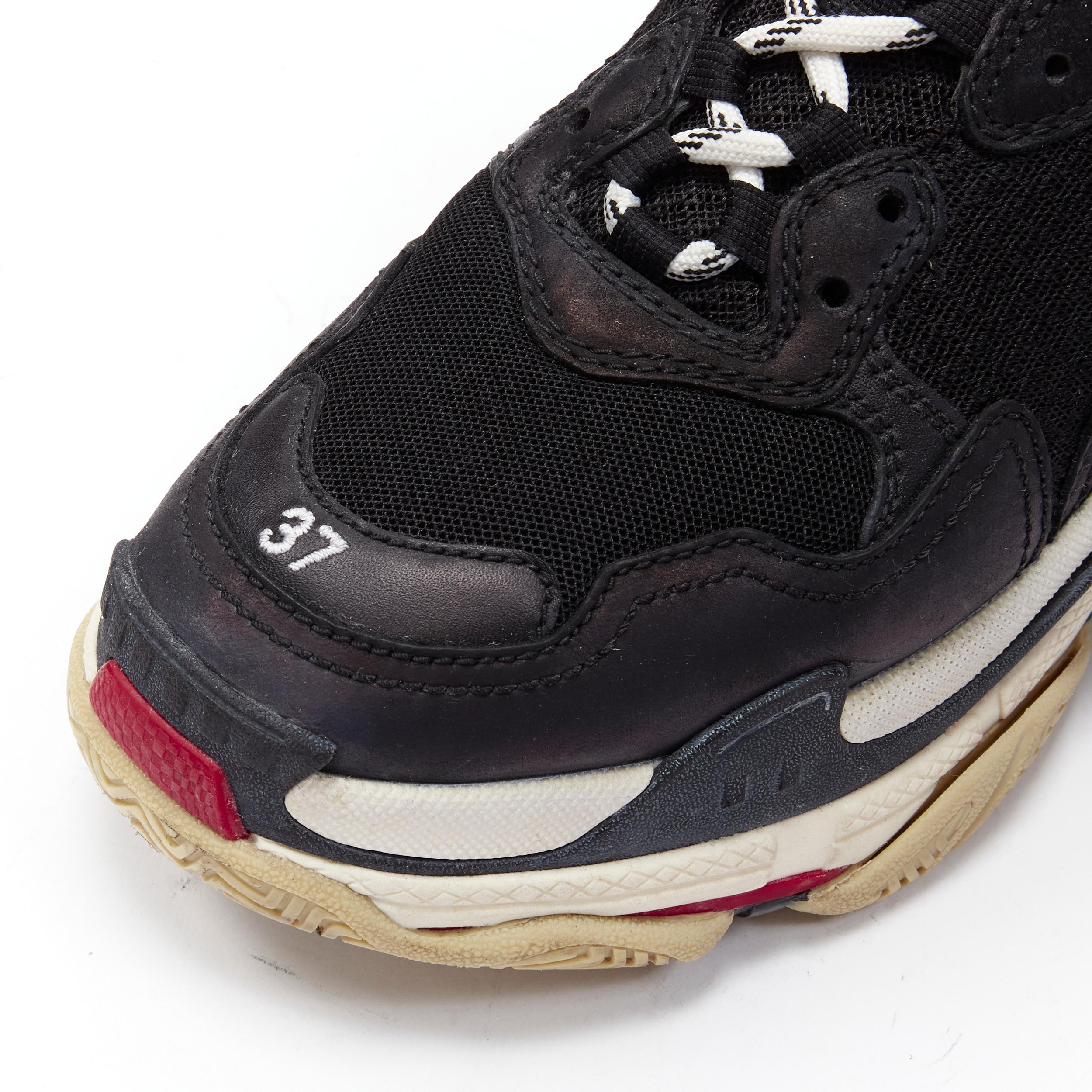BALENCIAGA Triple S black mesh white red triple sole chunky sneaker EU37 In Good Condition For Sale In Hong Kong, NT