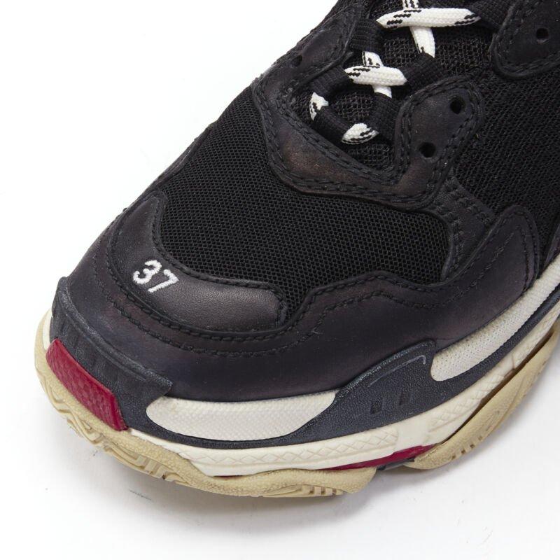 BALENCIAGA Triple S black mesh white red triple sole chunky sneaker EU37 For Sale 2