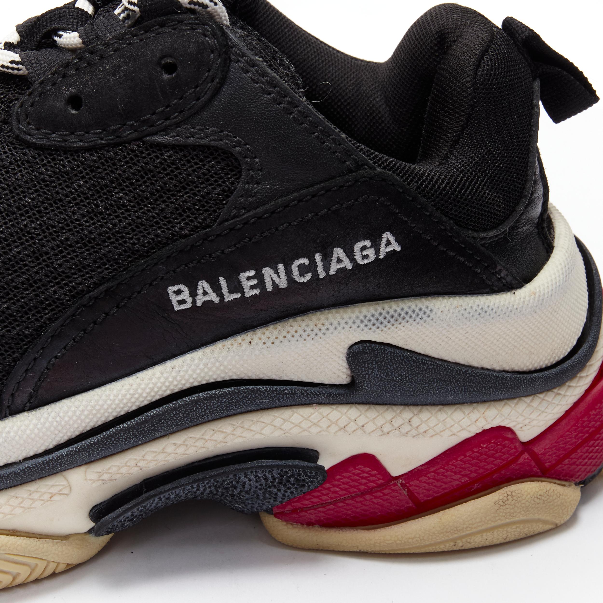 Women's BALENCIAGA Triple S black mesh white red triple sole chunky sneaker EU37 For Sale