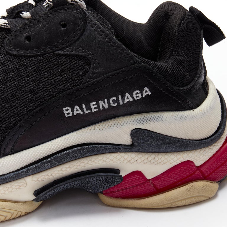 BALENCIAGA Triple S black mesh white red triple sole chunky sneaker EU37  For Sale at 1stDibs